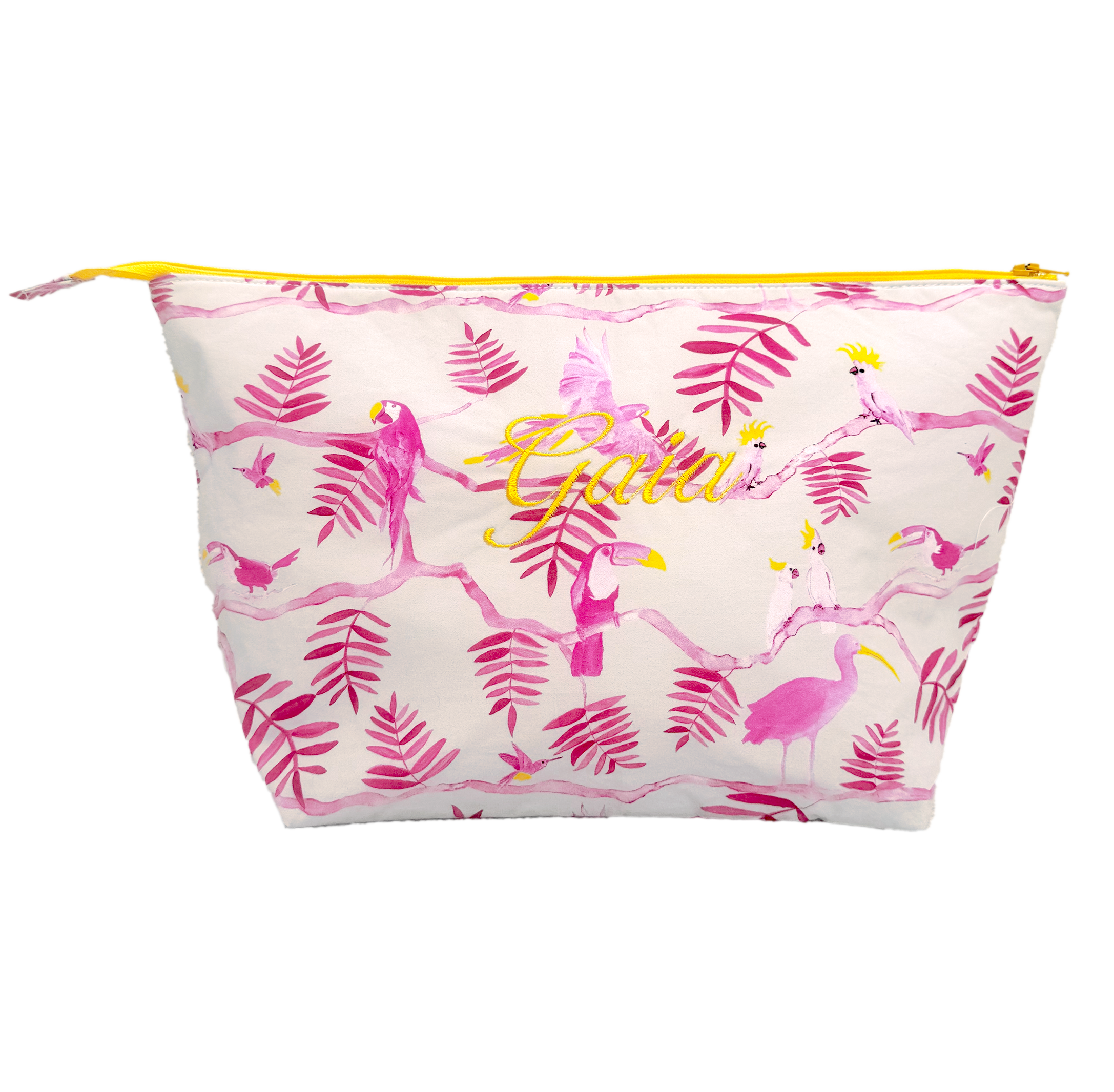 Pantanal Personalised Cosmetic Bag - Pink & Yellow Birds