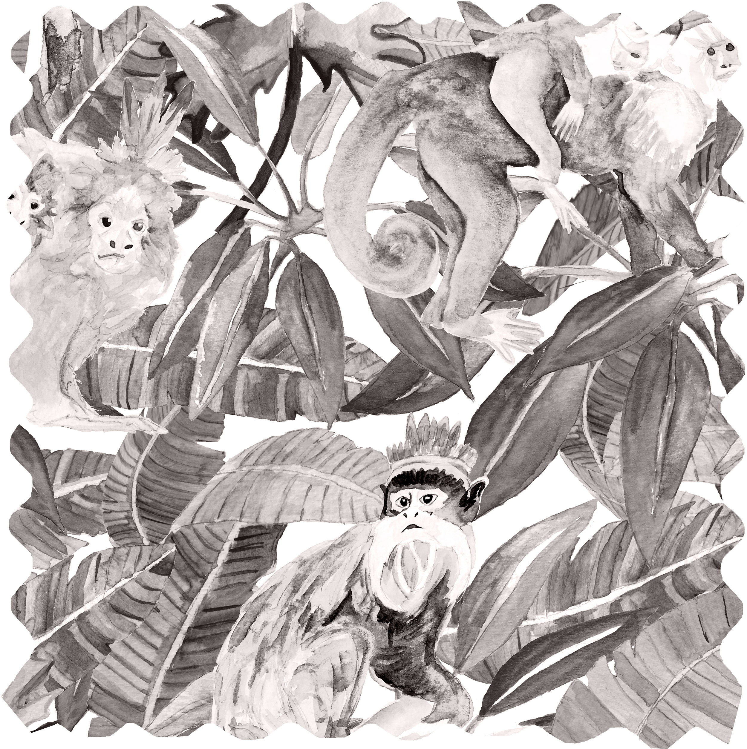 Tribu Fabric - Black & White Monkeys