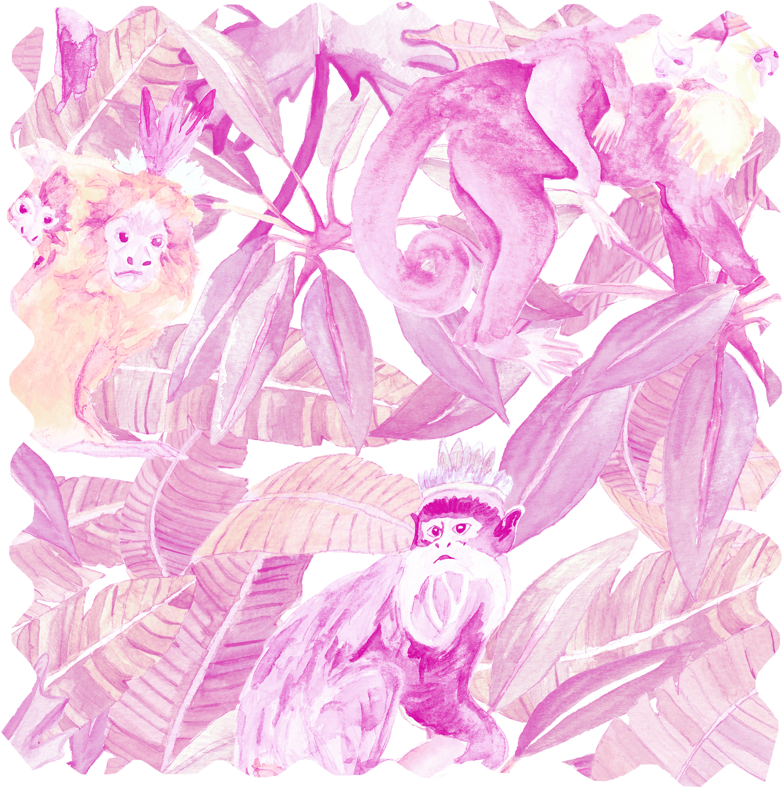 Tribu Fabric - Light Pink Monkeys