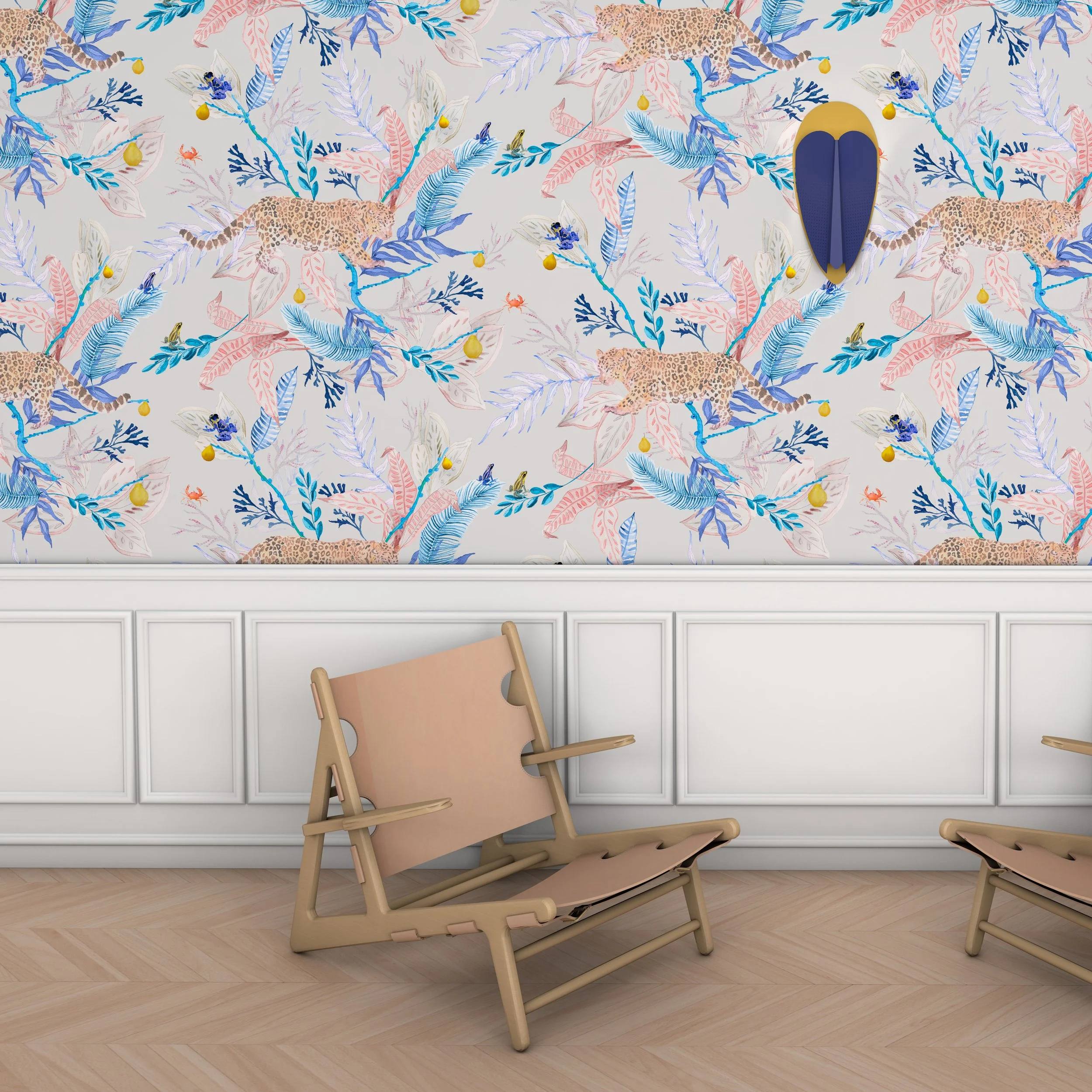 ORILLA_Kariokas_Wallpaper_Orange_Blue_Jaguar_Leopard_Hall.jpg