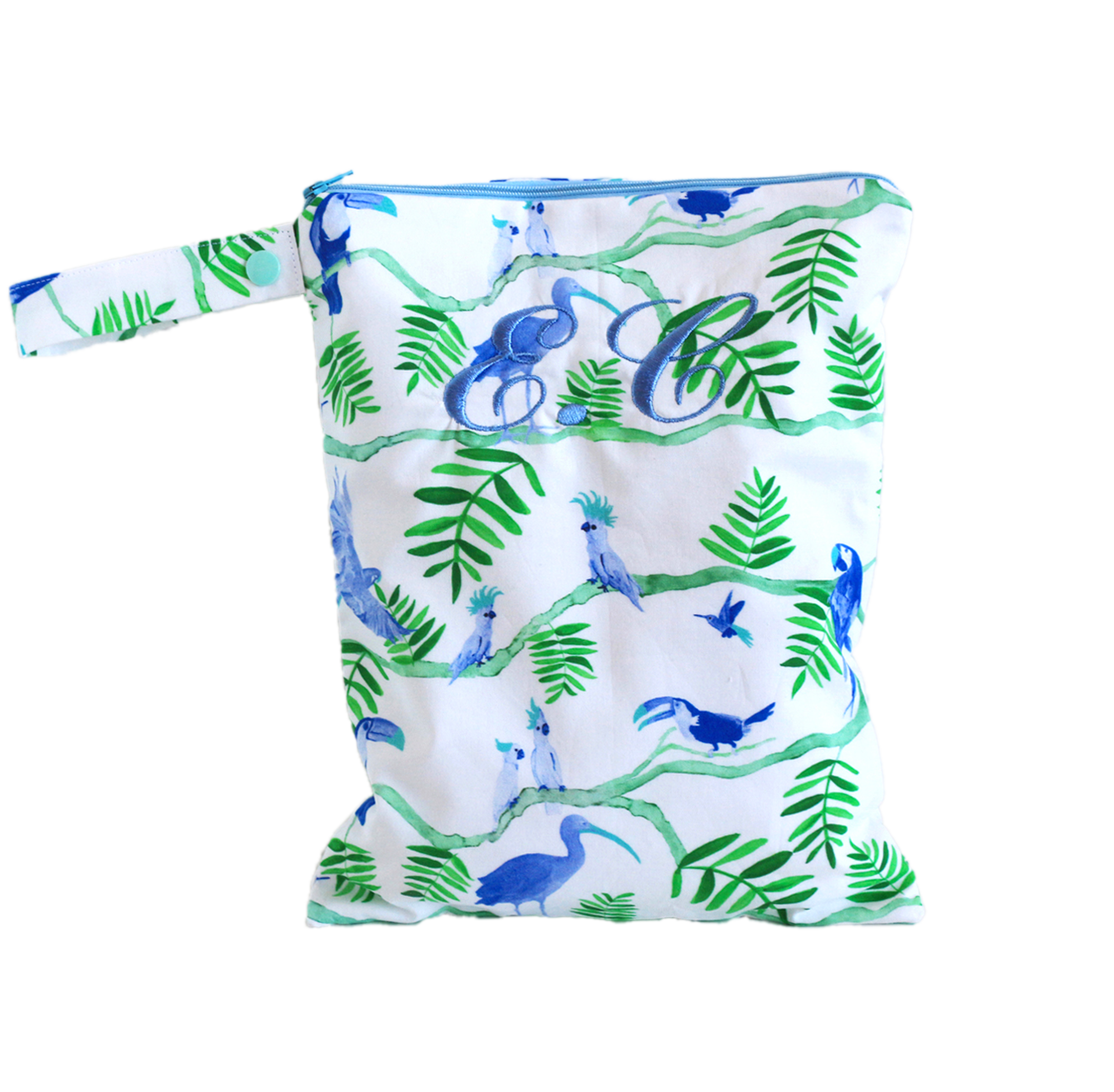 Pantanal Personalised Small Bikini Bag - Blue & Green Birds