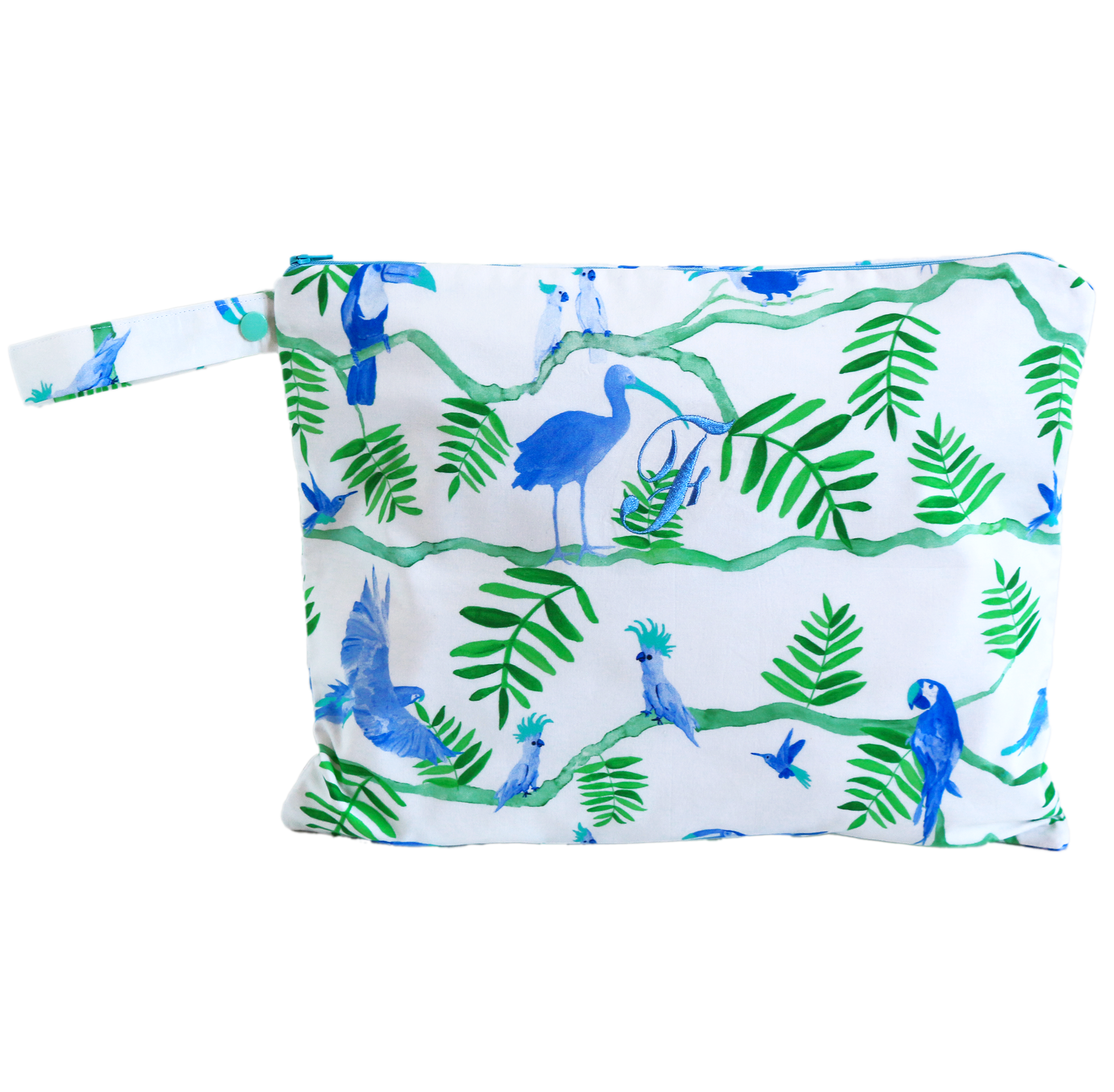 Pantanal Personalised Large Bikini Bag - Blue & Green Birds