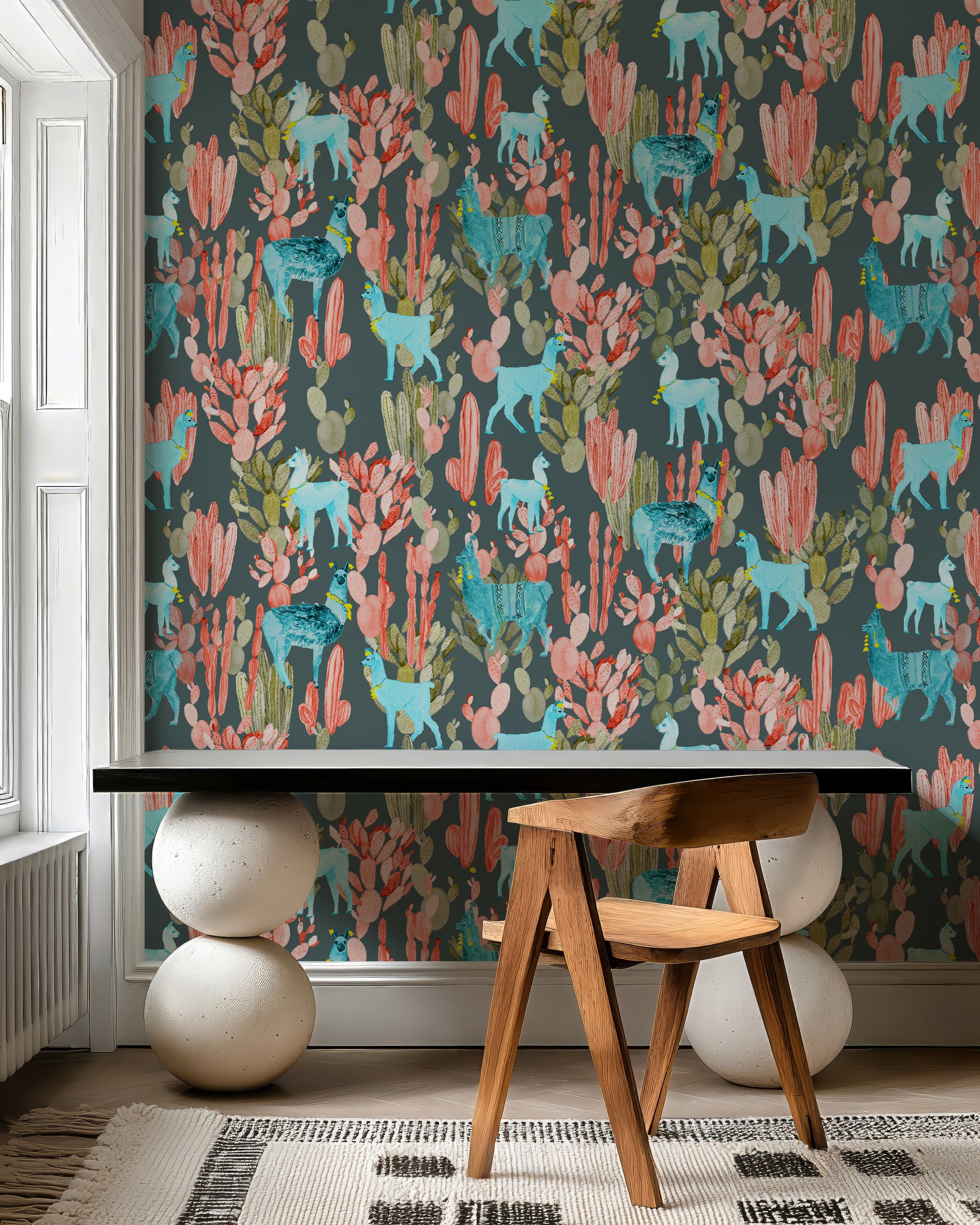 ALTIPLANO_Kariokas_Wallpaper_Coral_Lamas_dark_green.jpg