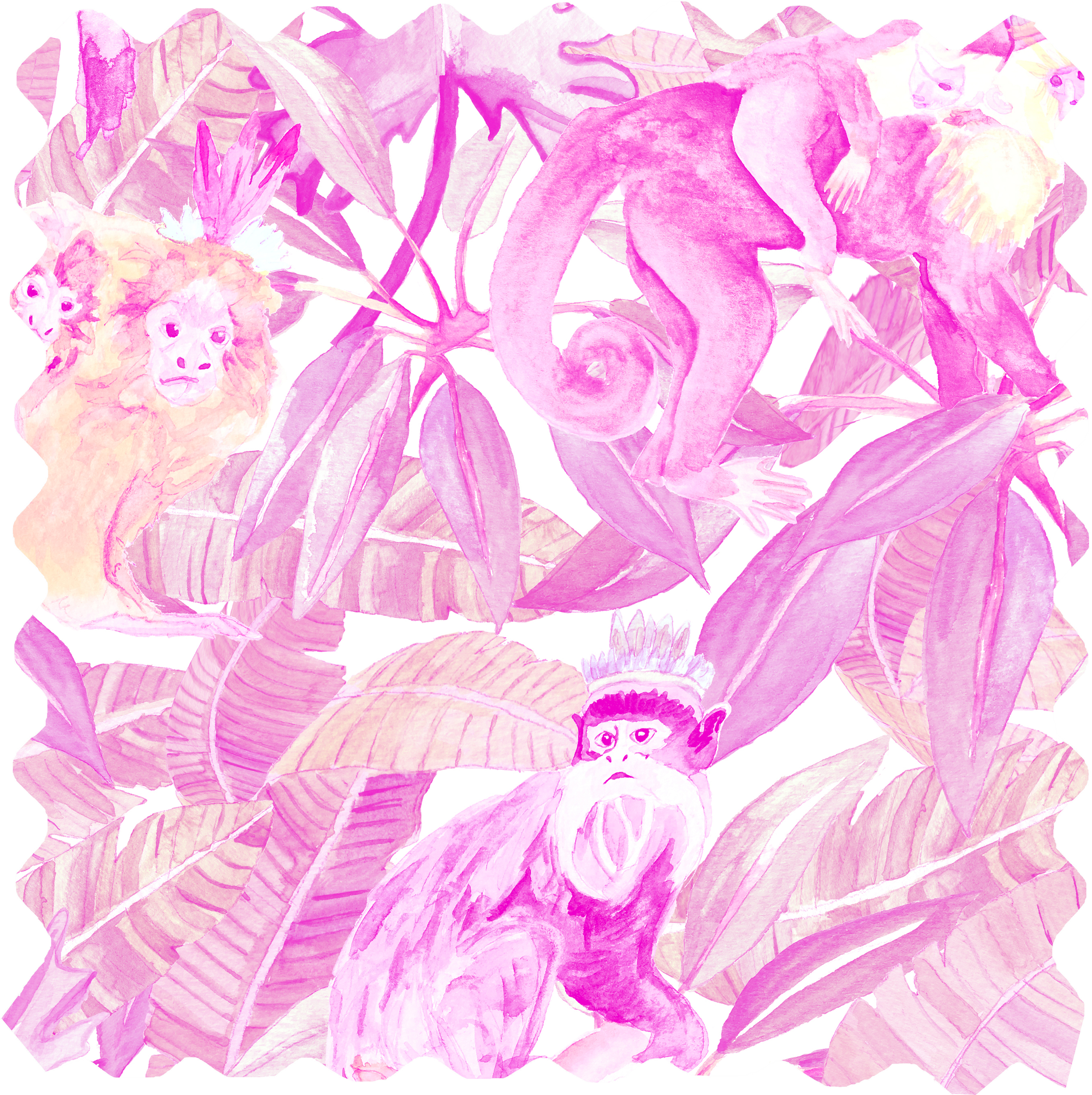 Tribu Fabric - Light Pink Monkeys