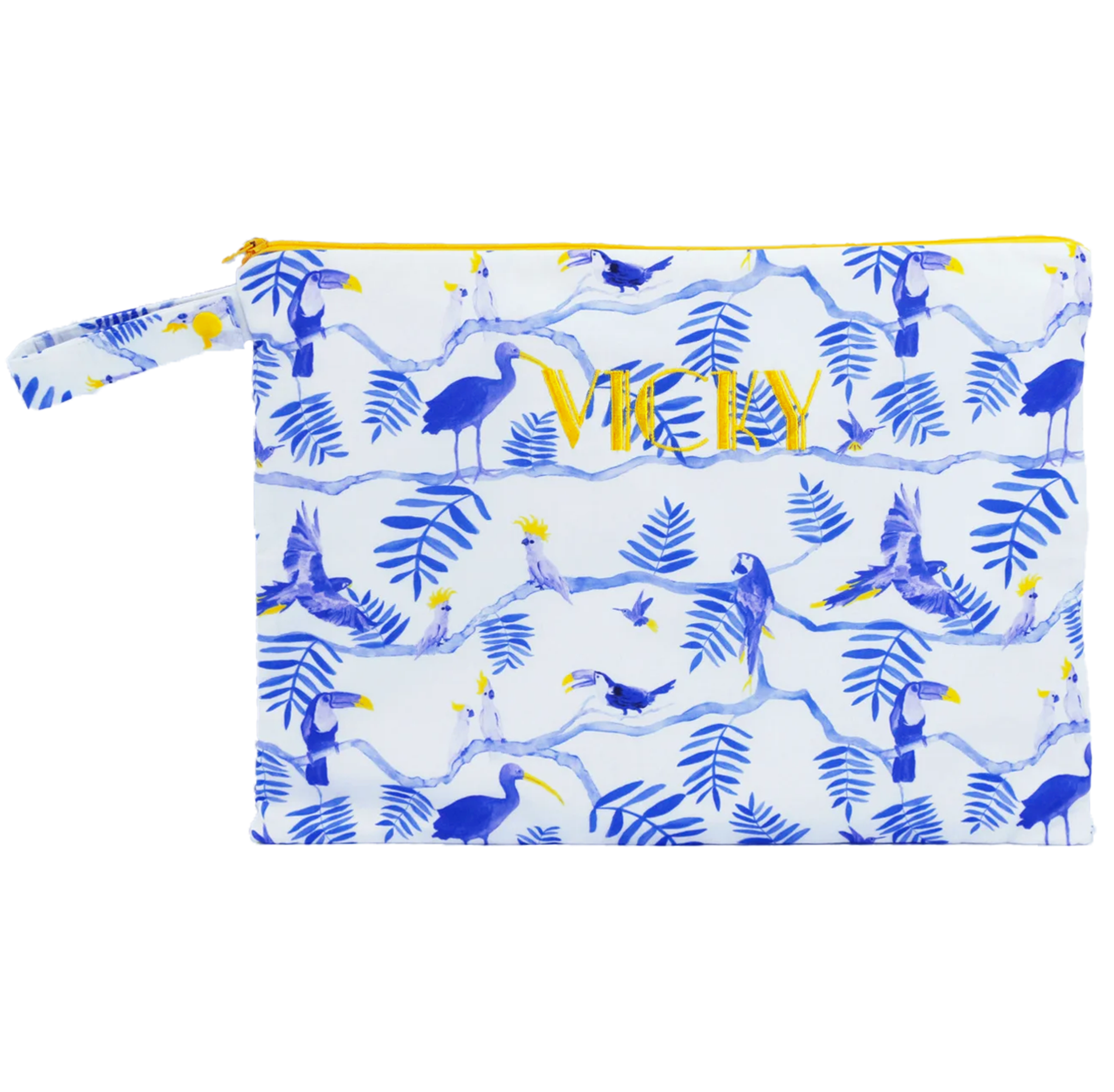 Pantanal Personalised Large Bikini Bag - Blue & Yellow Birds
