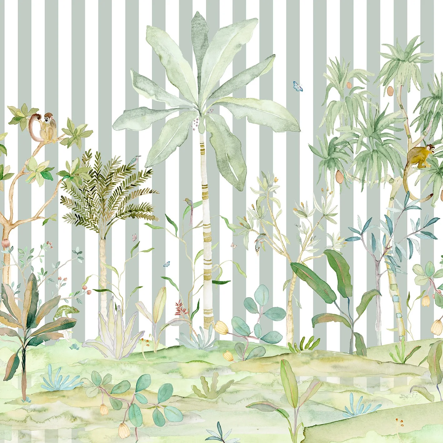 Ubatuba Panoramic Wallpaper - Pale Green Stripes