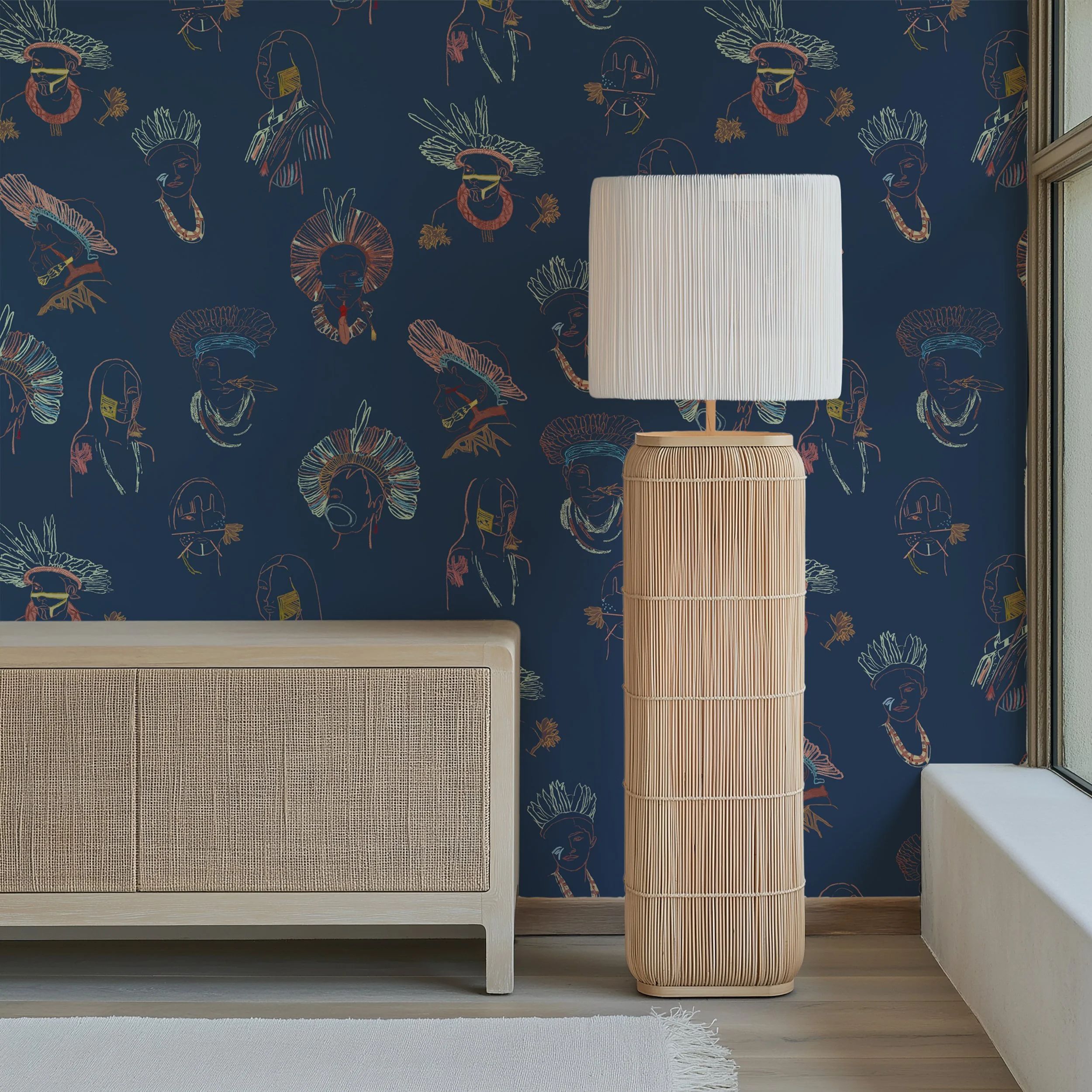 CINCO_Kariokas_Wallpaper_Blue_Indigenous_People_Living_Room.jpg