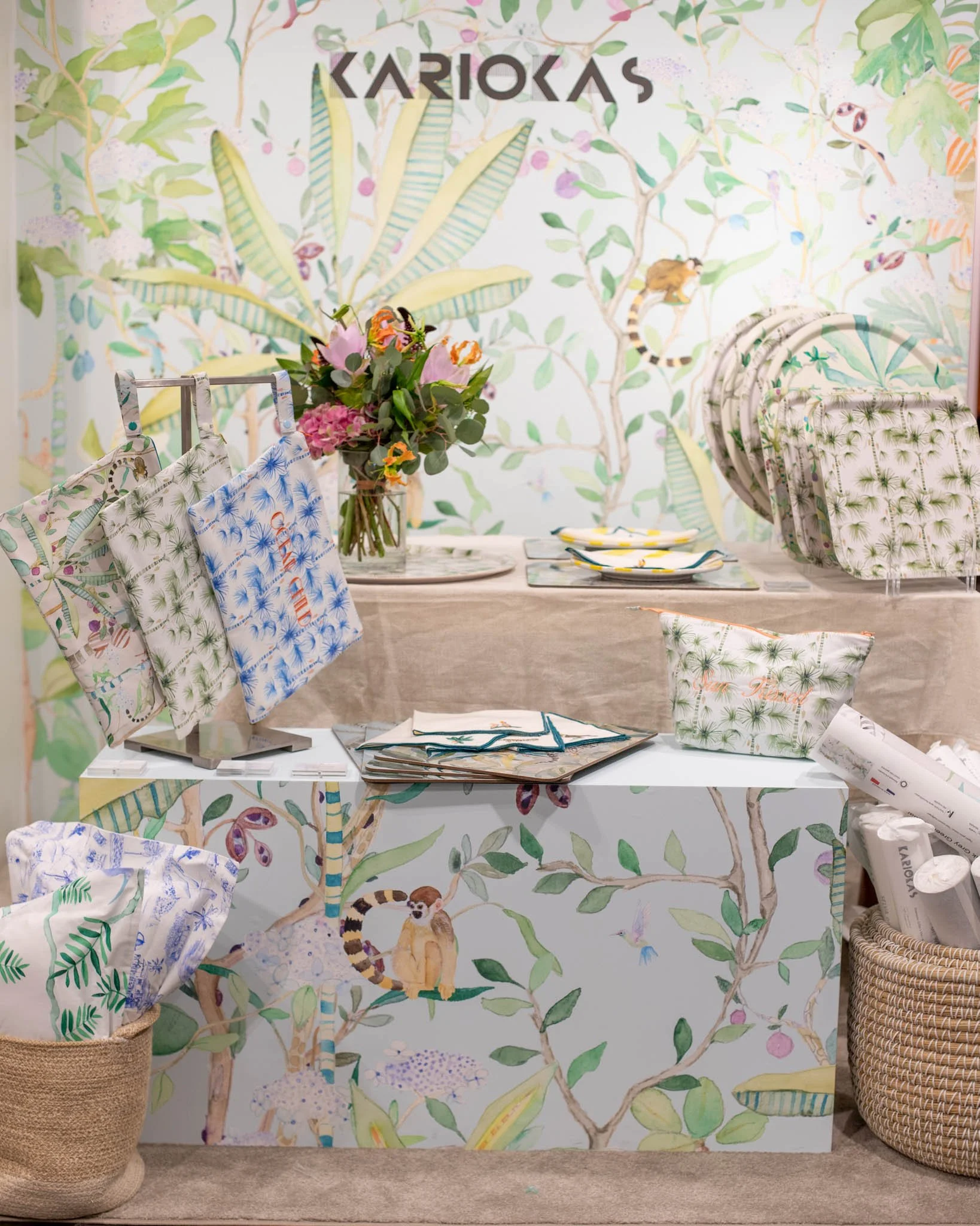 Kariokas display of tableware and fabric items at Bongénie Store Geneva