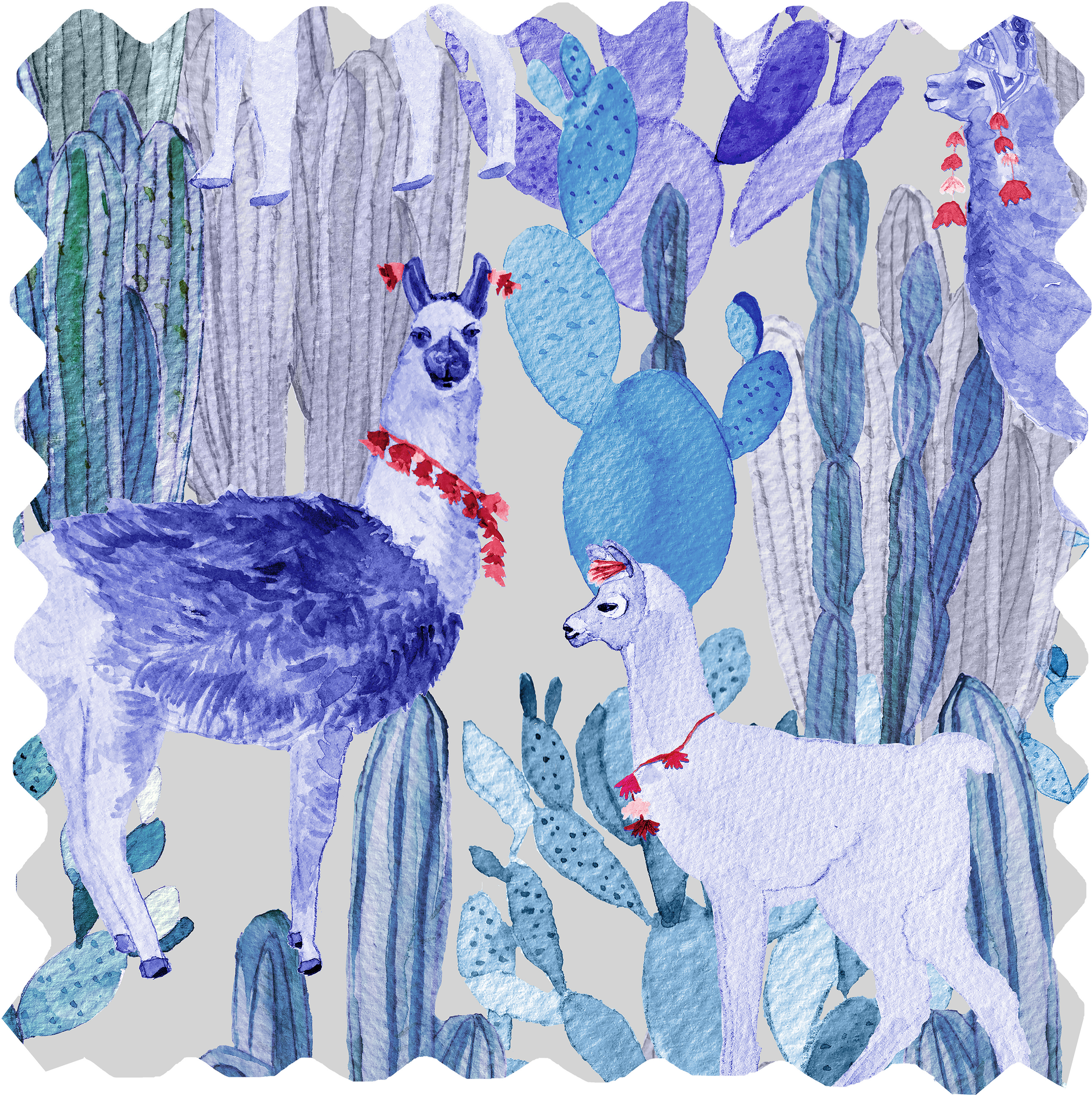 Altiplano Fabric - Blue Lamas on Light Beige
