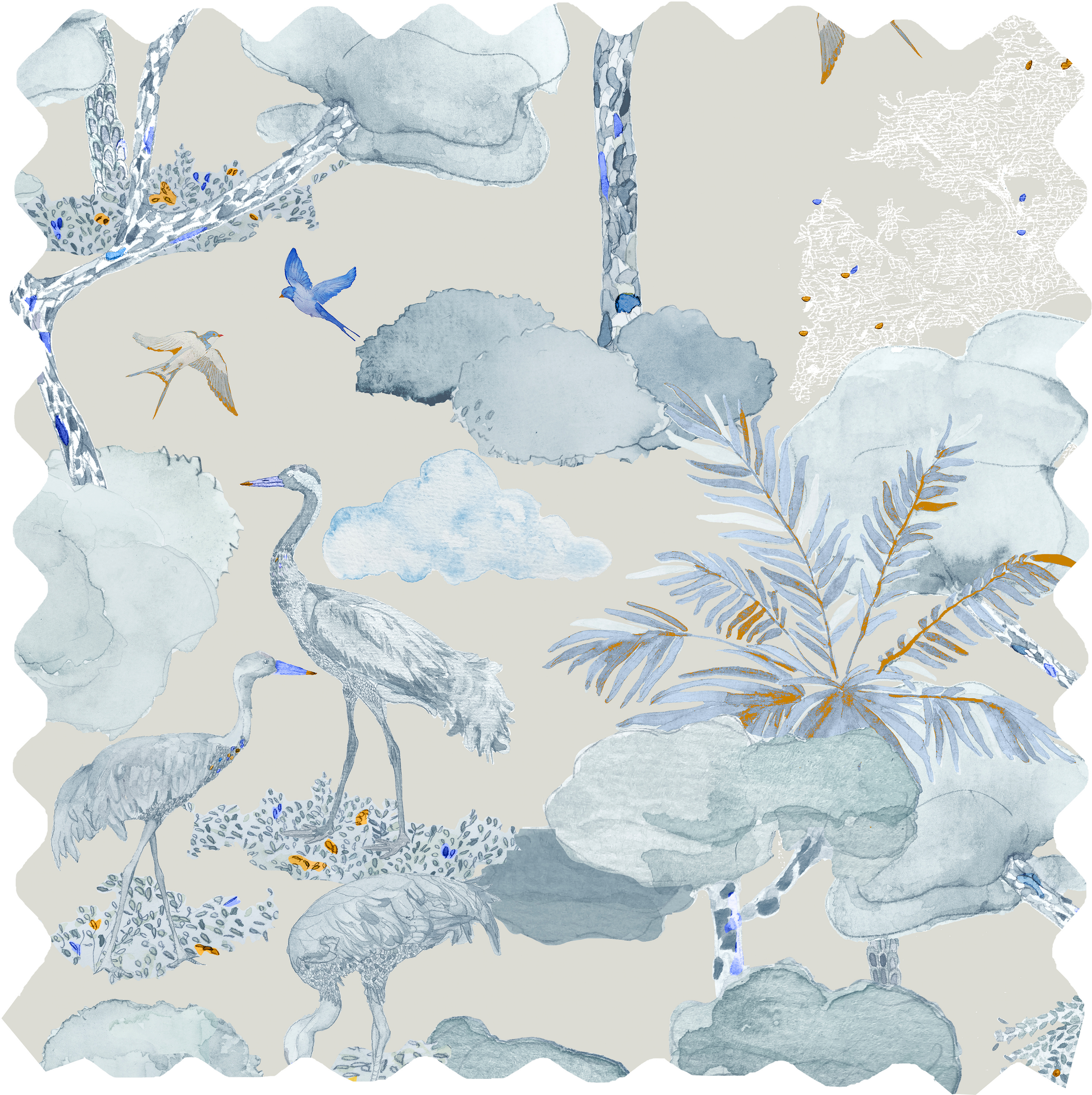 Aleteo Fabric - Blue & beige