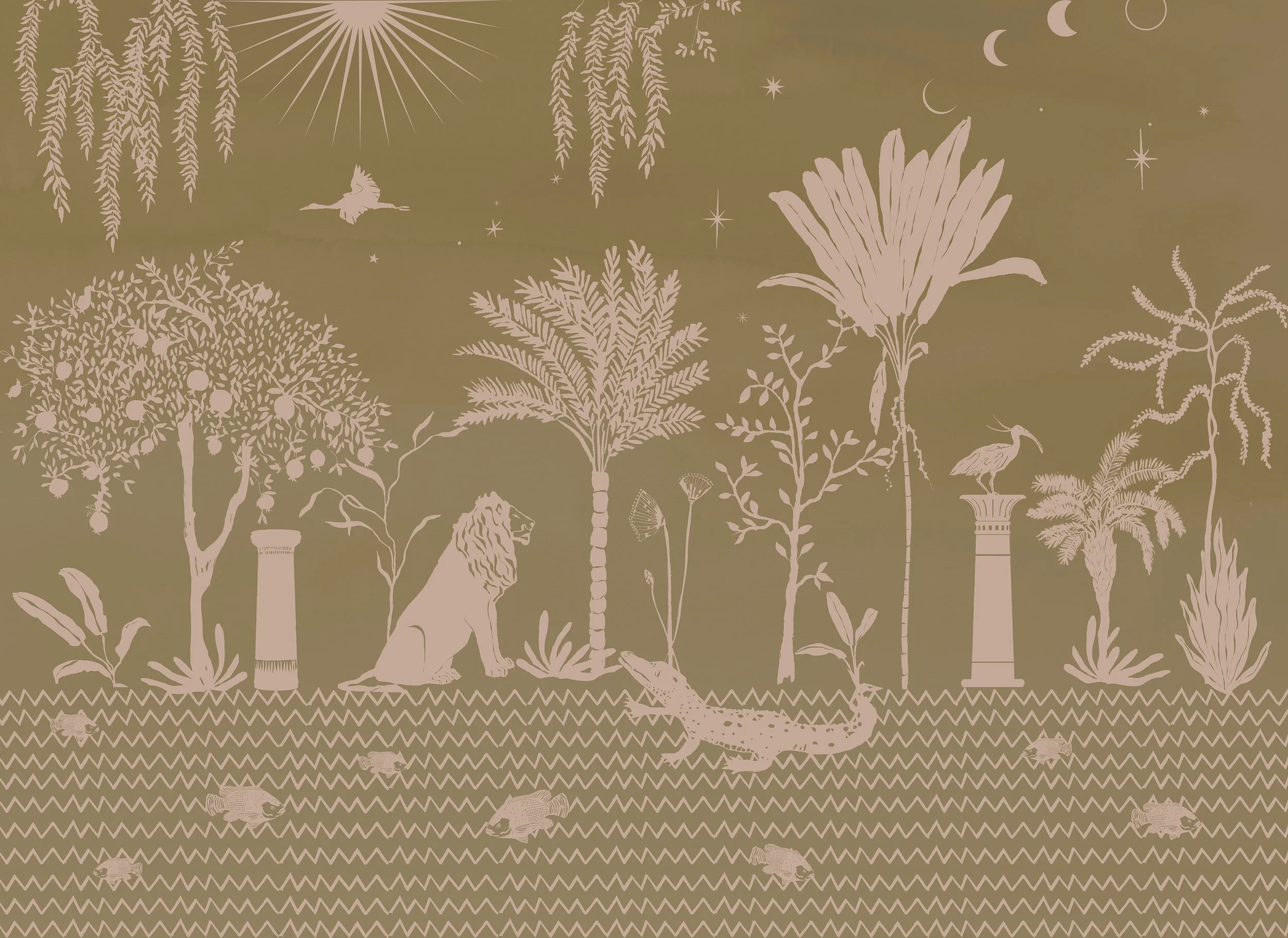 Nilo Embossed Panoramic Wallpaper - Papyrus