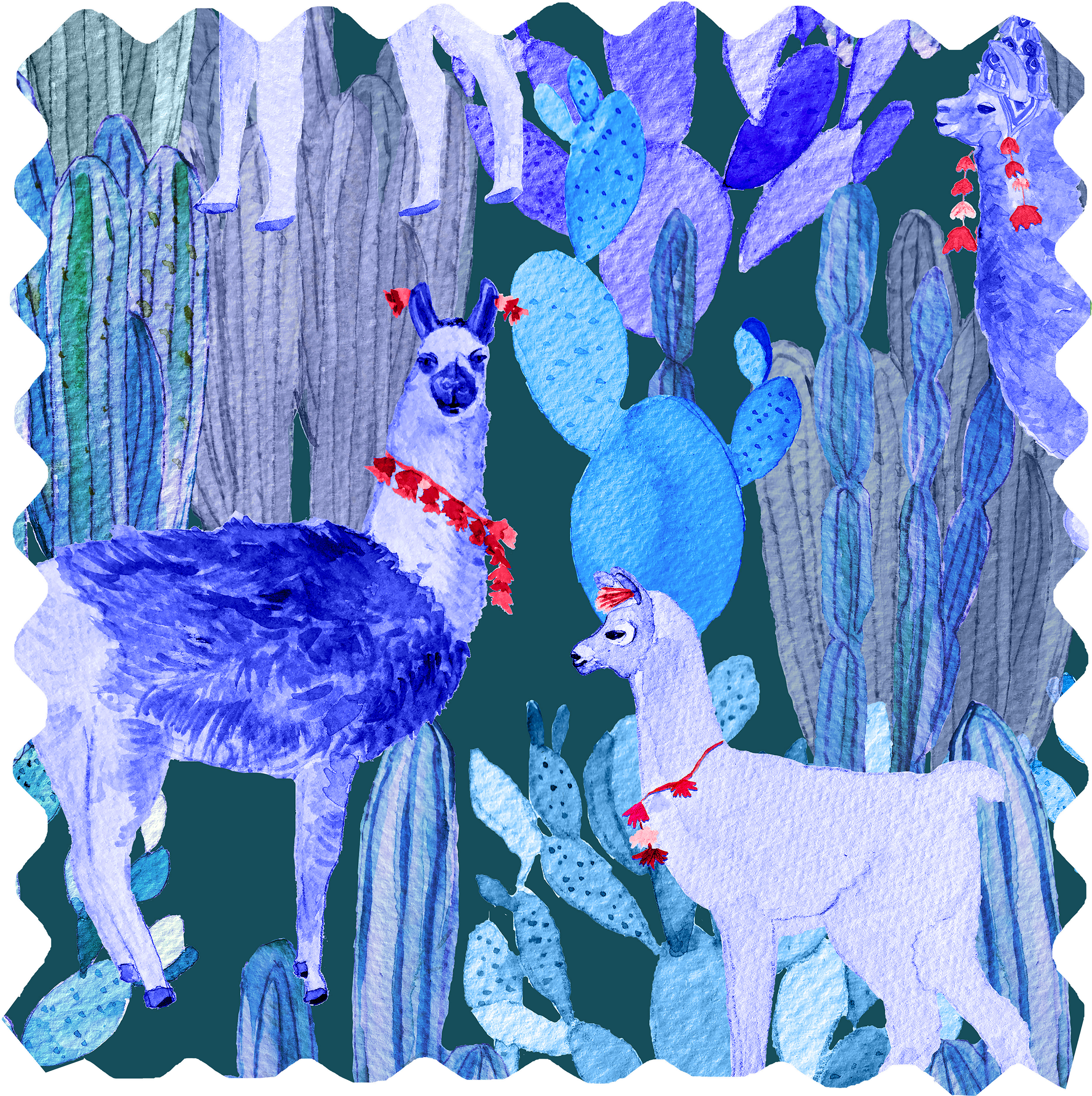 Altiplano Fabric - Blue Lamas on Dark Blue