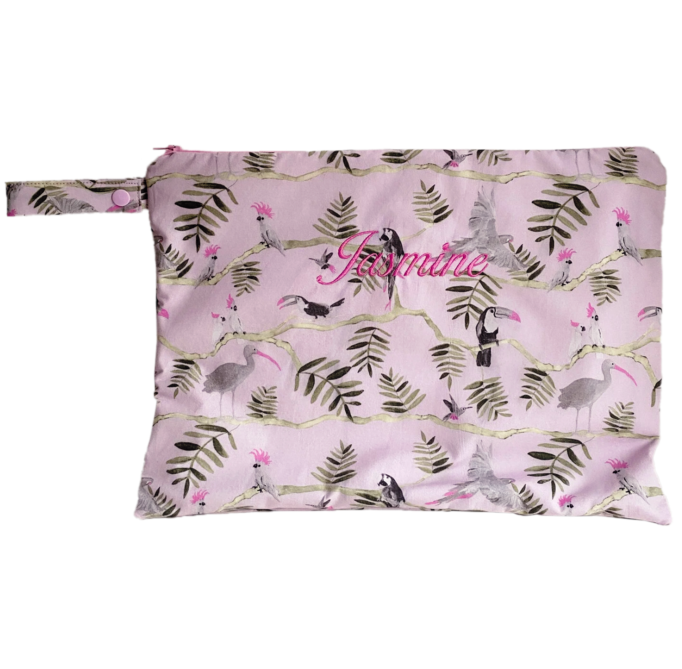 Pantanal Personalised Large Bikini Bag - Light Pink Birds