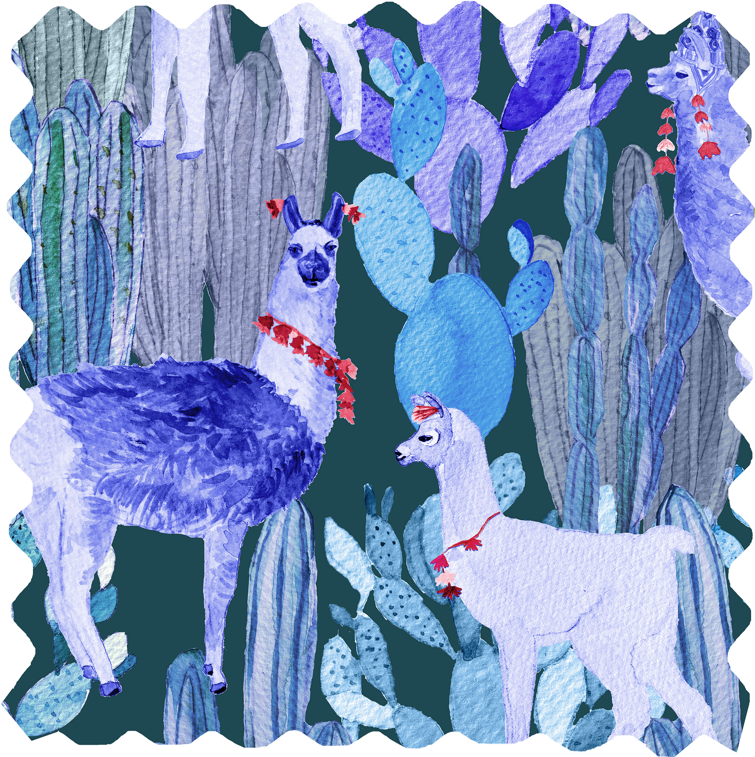 Altiplano Fabric - Blue Lamas on Dark Blue
