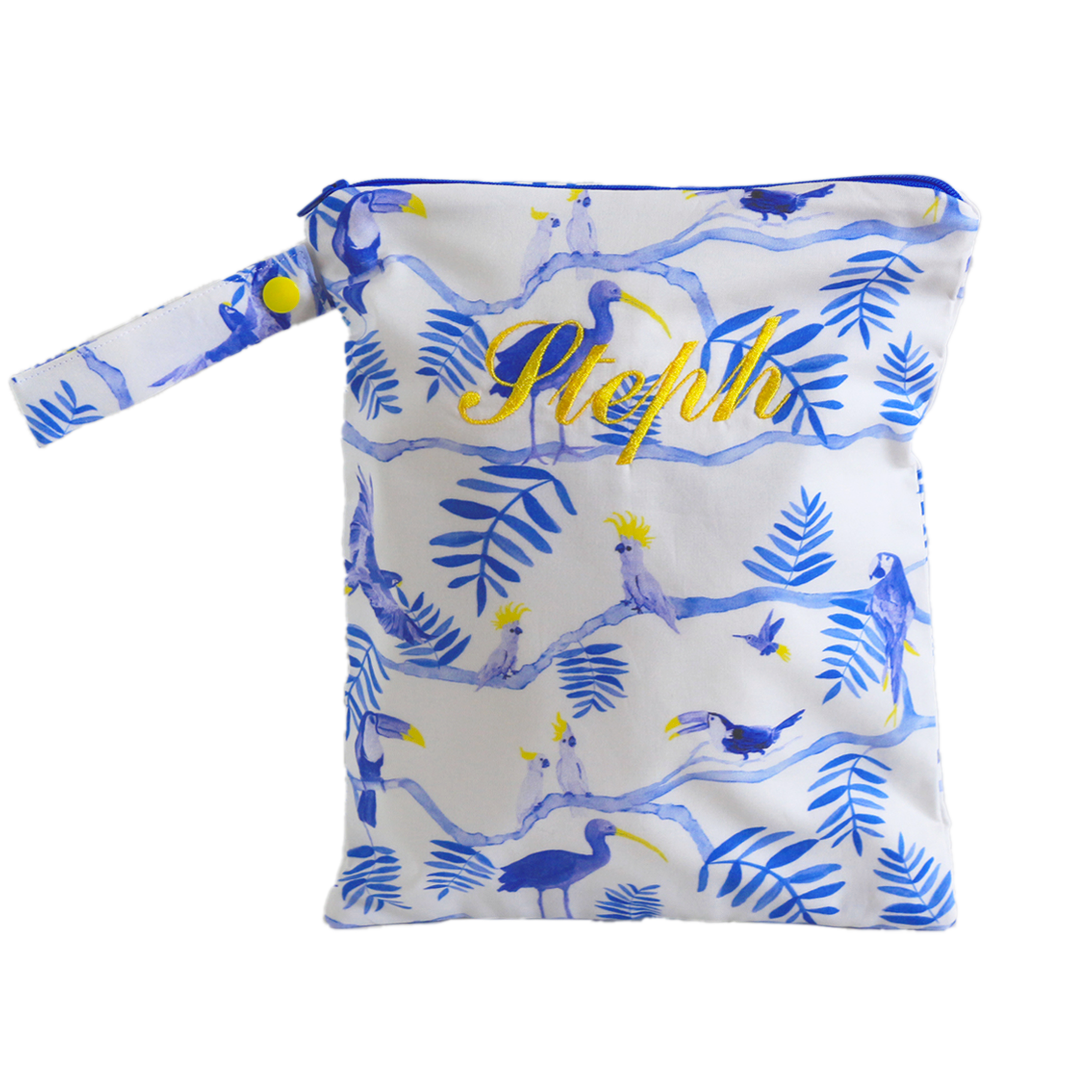 Pantanal Personalised Small Bikini Bag - Blue & Yellow Birds