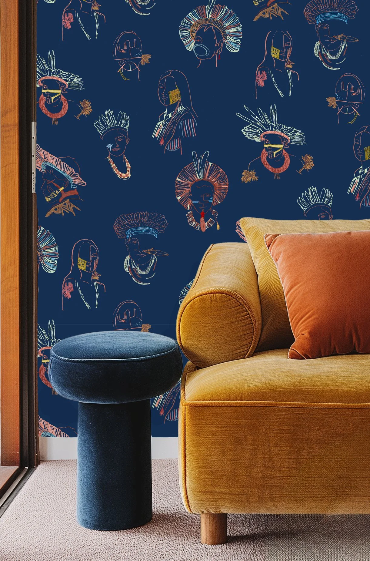 CINCO_Kariokas_Wallpaper_Blue_Indigenous_People_Living_Room2.jpg