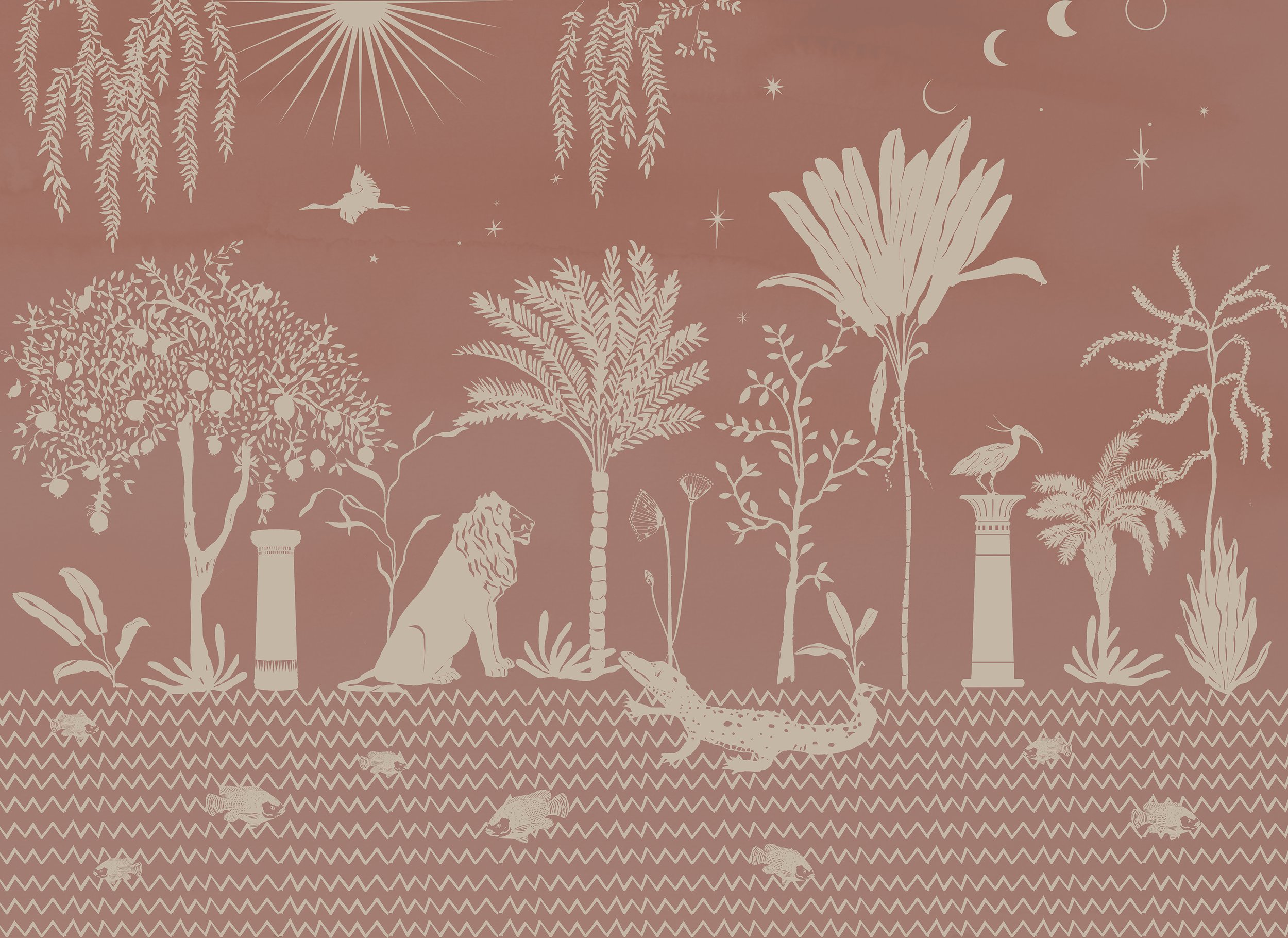 Nilo Embossed Panoramic Wallpaper - Clay