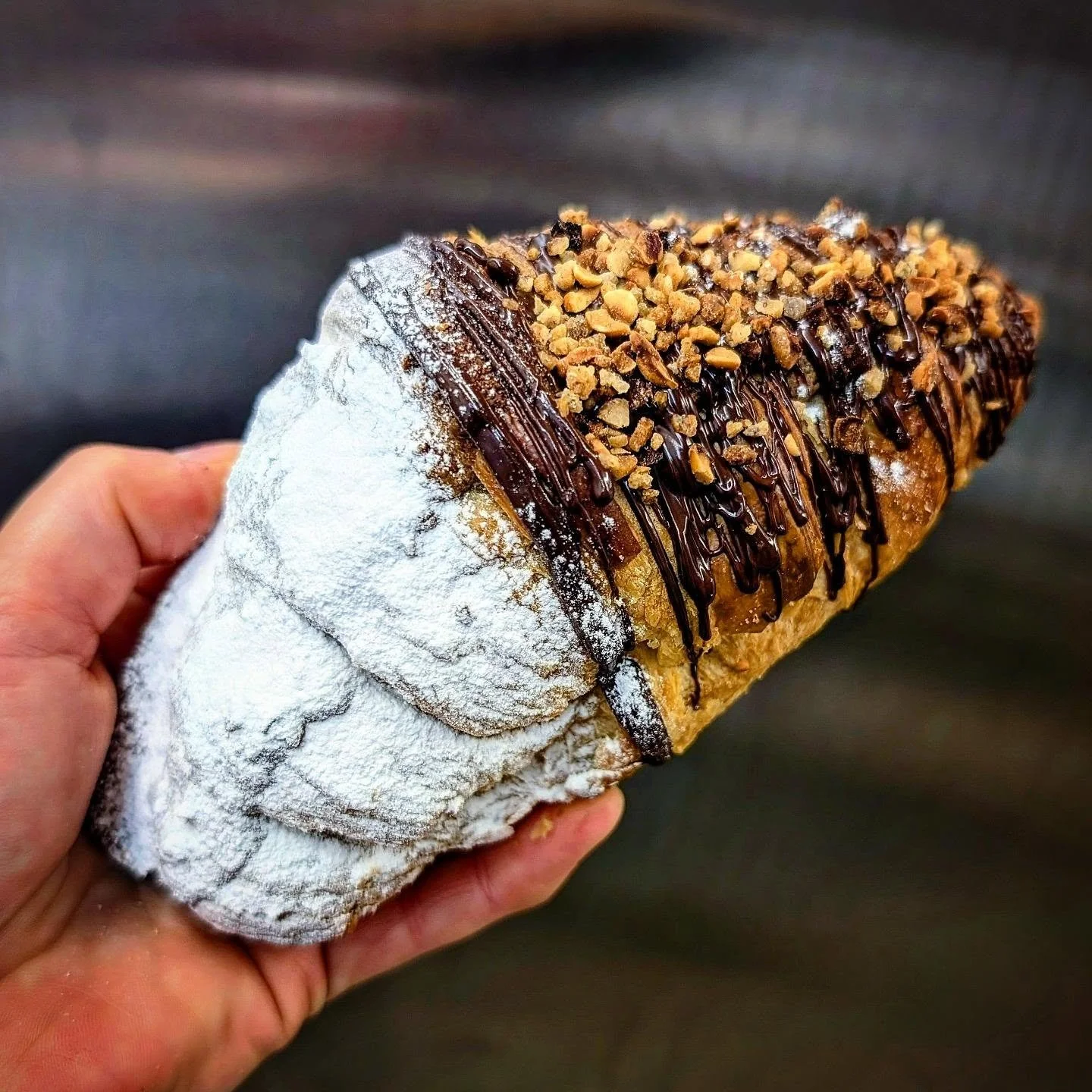 The best yet I believe, and I don't even really like hazelnut stuff that much! But maaaan, tasting the little broken scraps of toasted nutella frangipane, NEXT LEVEL #croissant #hazelnut