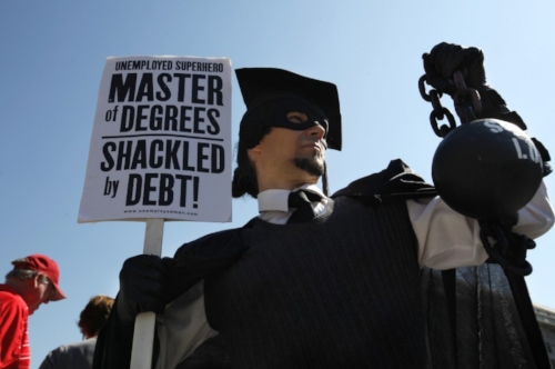 Gan Golan of Los Angeles protests student debt. Photo via Washington Post