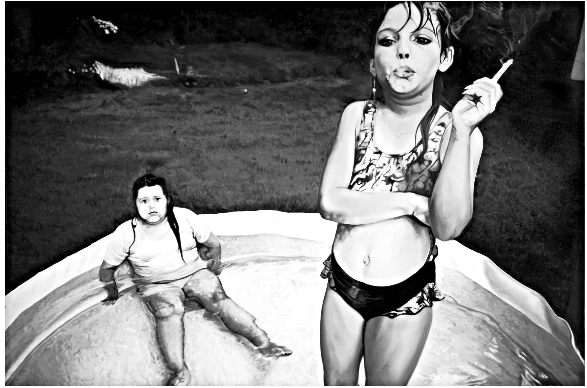 Amanda and Her Cousin Amy, Valdese ( Photo - Mary Ellen Mark 1990 ) Oil On Canvas - 40 x 60 in - 2010