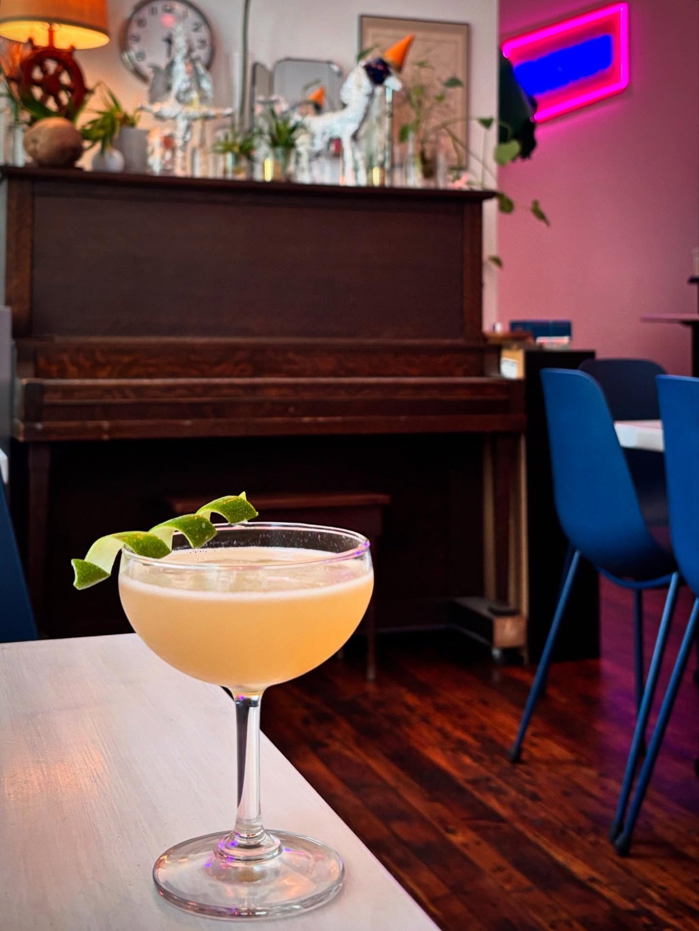 A crisp &amp; colorful Coconut Gimlet at headquarters!
Be sure to stop by the next time you&rsquo;re in Maine! 👋