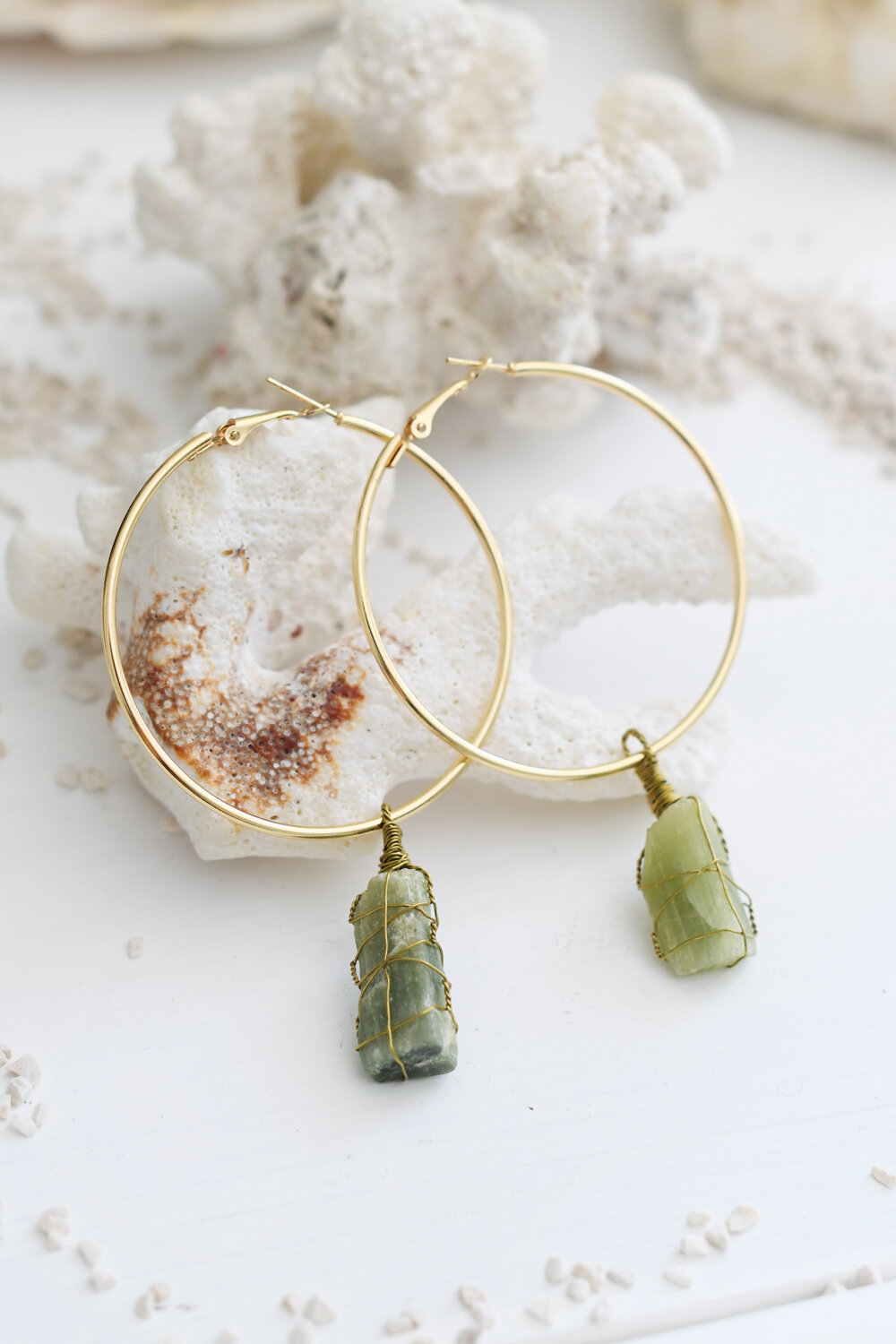 Green Tourmaline Crystal Hoop Earrings