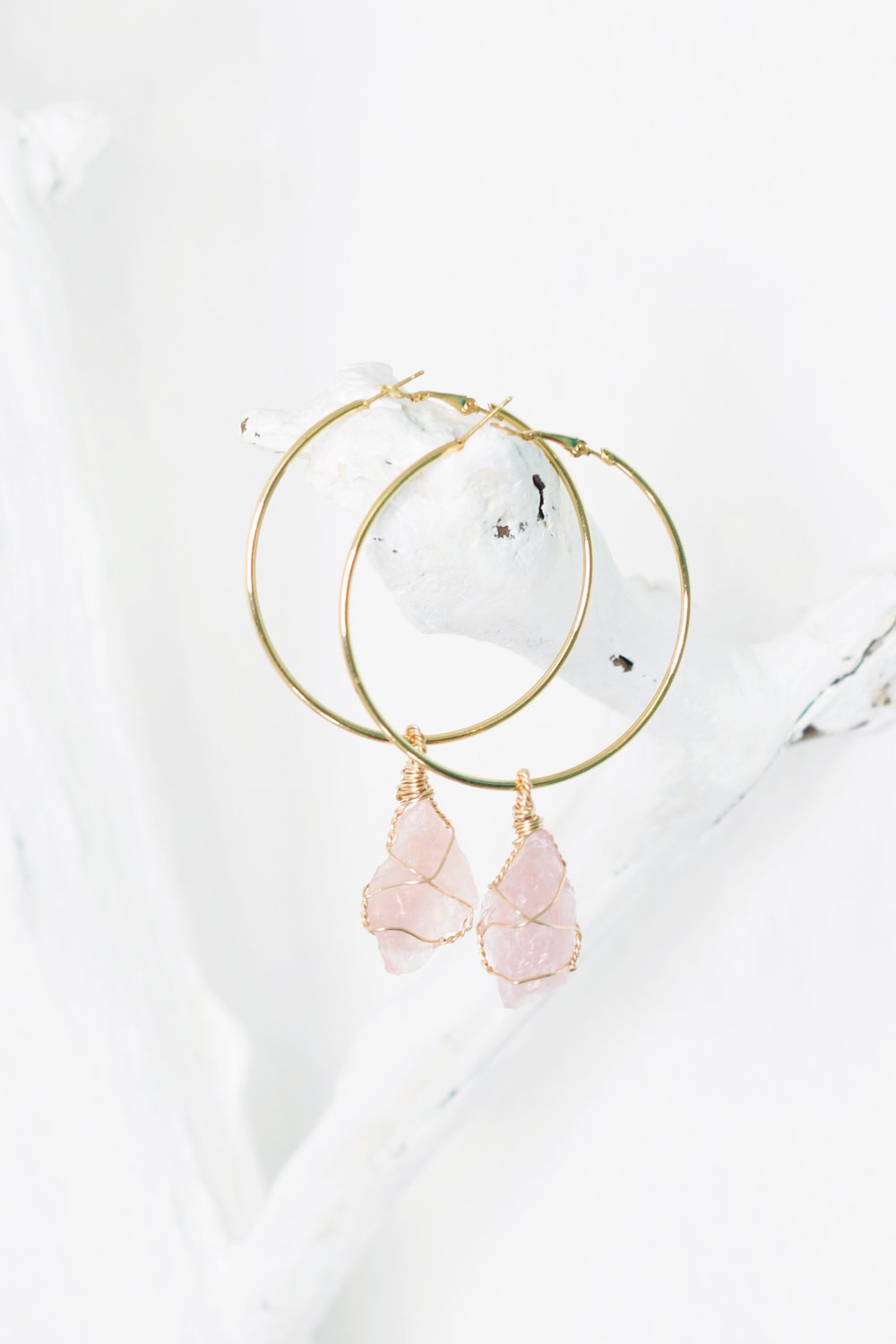 Rose Quartz Crystal Hoop Earrings
