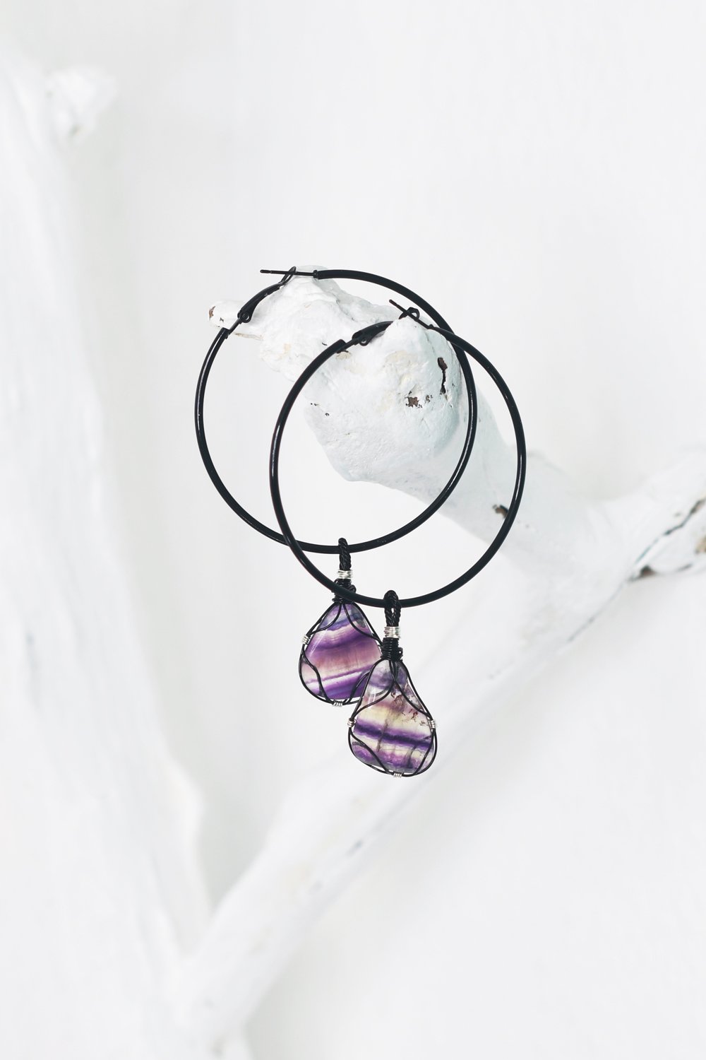Purple Fluorite Crystal Hoop Earrings