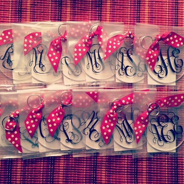 Round monogrammed key chains