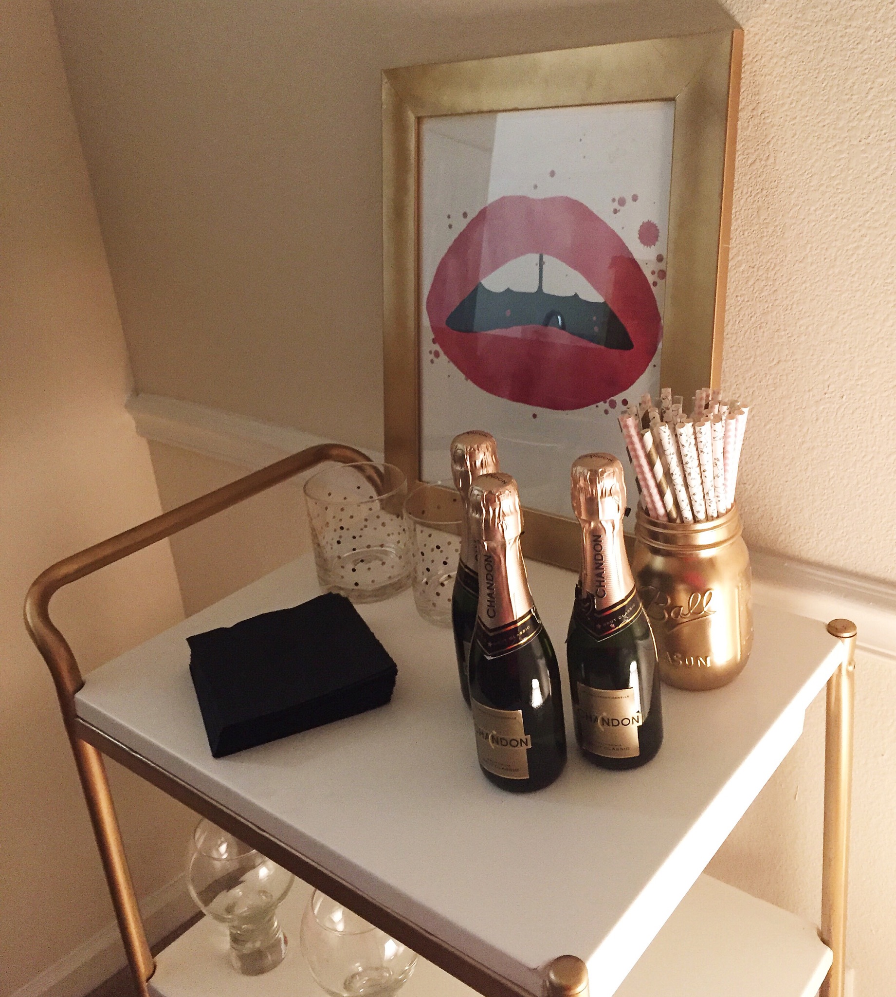 { My DIY gold bar cart. Don't worry a tutorial is coming oh-so soon! }