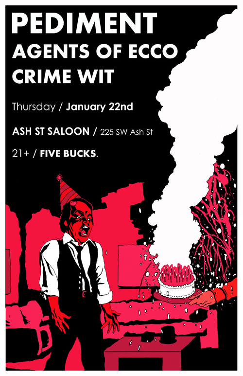 Ash St Saloon concert flyer. Ink drawing, Photoshop design. 2015.