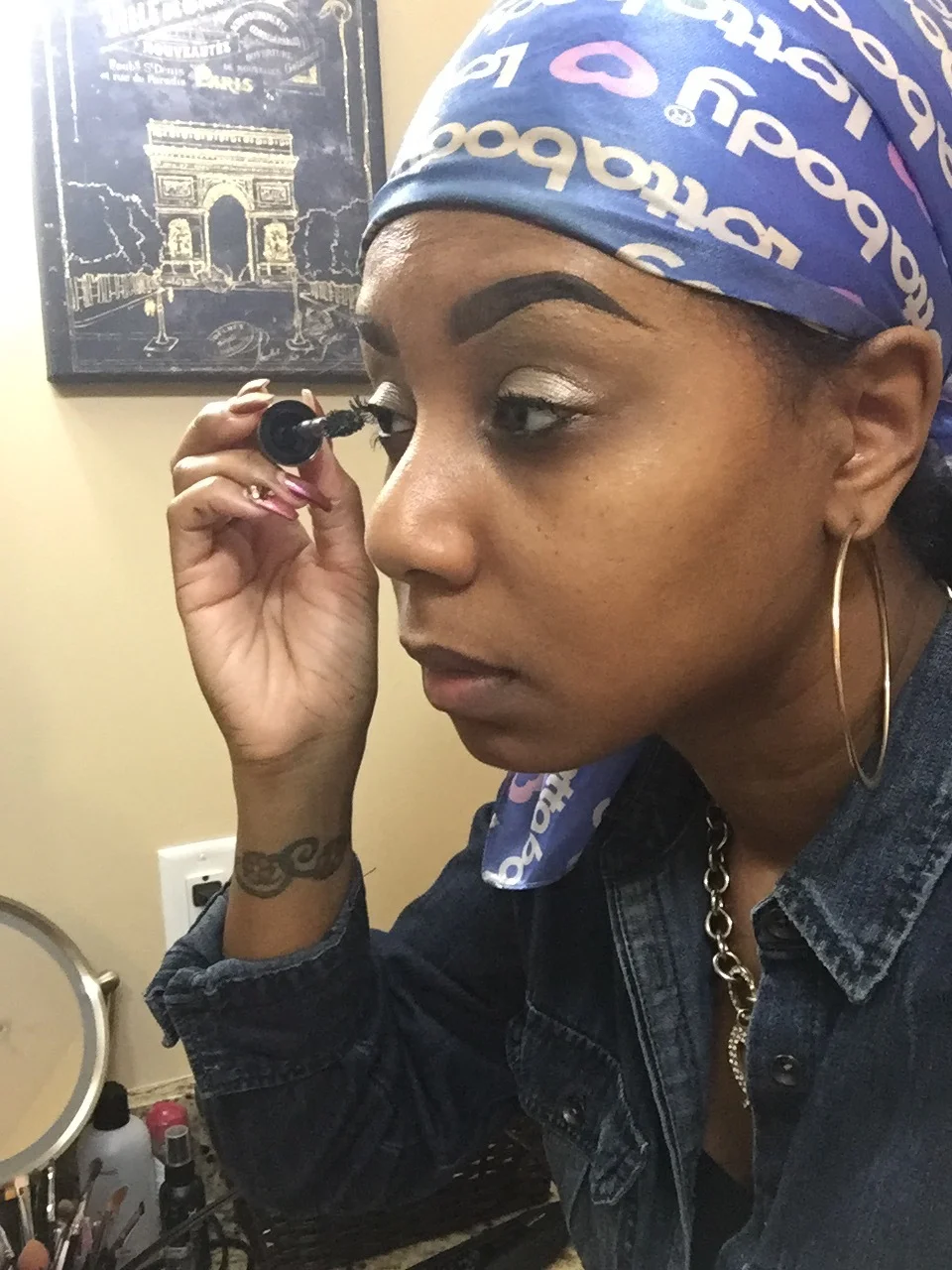 Applying the Big Shot Mascara at 7 AM before going to work