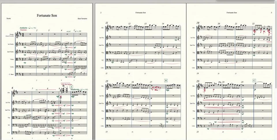 Here is a working score for one of the songs which will be on the new album - it's "Fortunate Son" for my guitar and string orchestra.