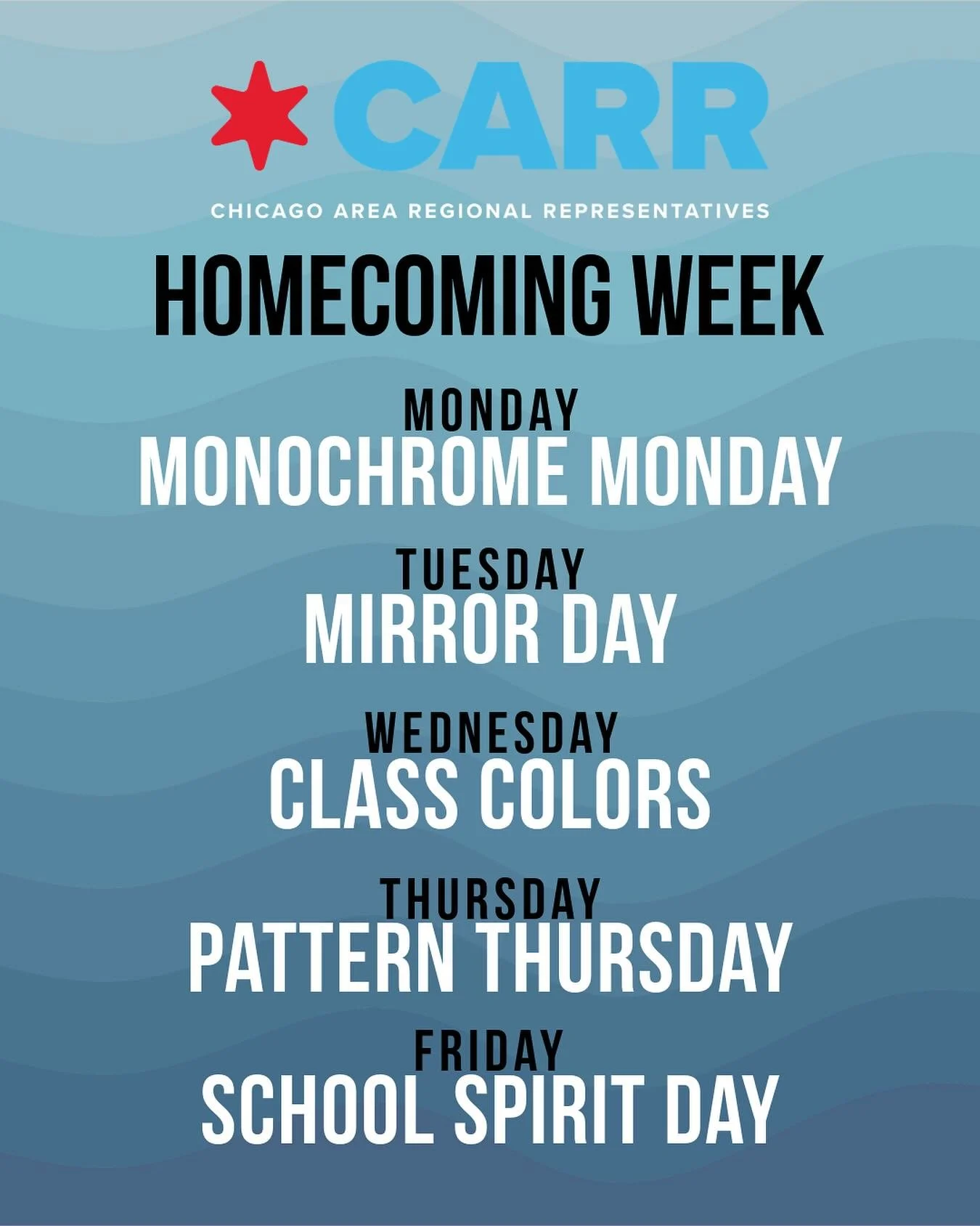 ✨ CARR HOMECOMING WEEK IS HERE! ✨
We&rsquo;re so excited to announce the themes for CARR Homecoming Week, happening April 6&ndash;10 🎉
The light at the end of the tunnel is getting brighter&mdash;let&rsquo;s persevere with a little fun and school sp