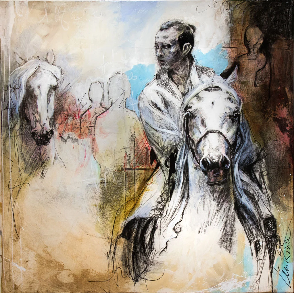 Chevauchant aux frontières du réel (102x102cm)