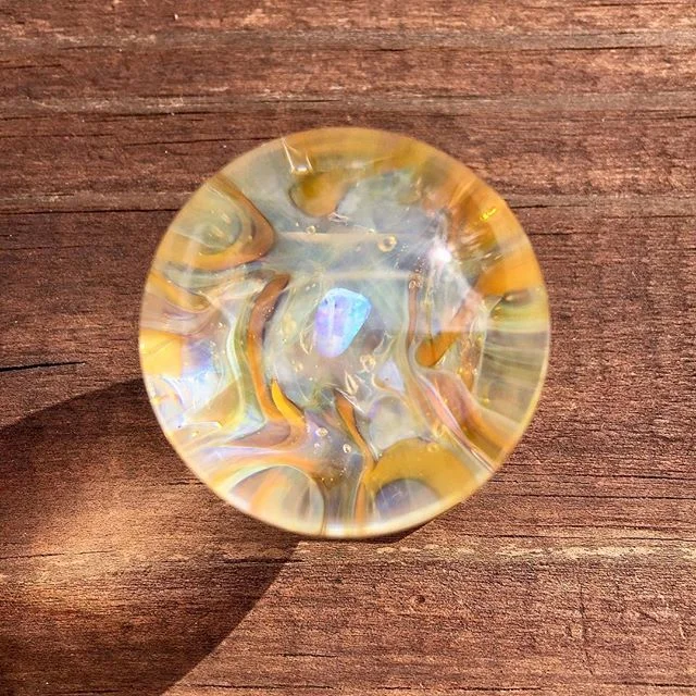 Tie dye marble 🌅with white opal. 
#glassofig #glass #marbles #glassart #marblesofig #opal #heady #headyglass #glassmarble #420 #710 #tiedye #wavy #swirls #psychedelic #cosmos #nebula #swampgas⛽️