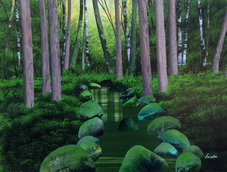   River Through the Woods  Collage on canvas, 36" x 48" 
