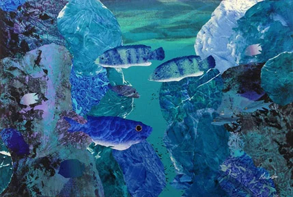 Rhapsody in Blue 24” x 36", collage on canvas $1600 CDN