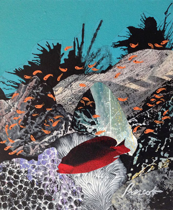 Habitat 10" x 8", collage on panel $350 CDN (framed)