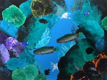 Emerald Sea 30” x 40", collage on canvas $1700 CDN