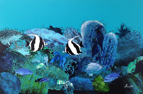 Atoll 24” x 36", collage on canvas $1600 CDN