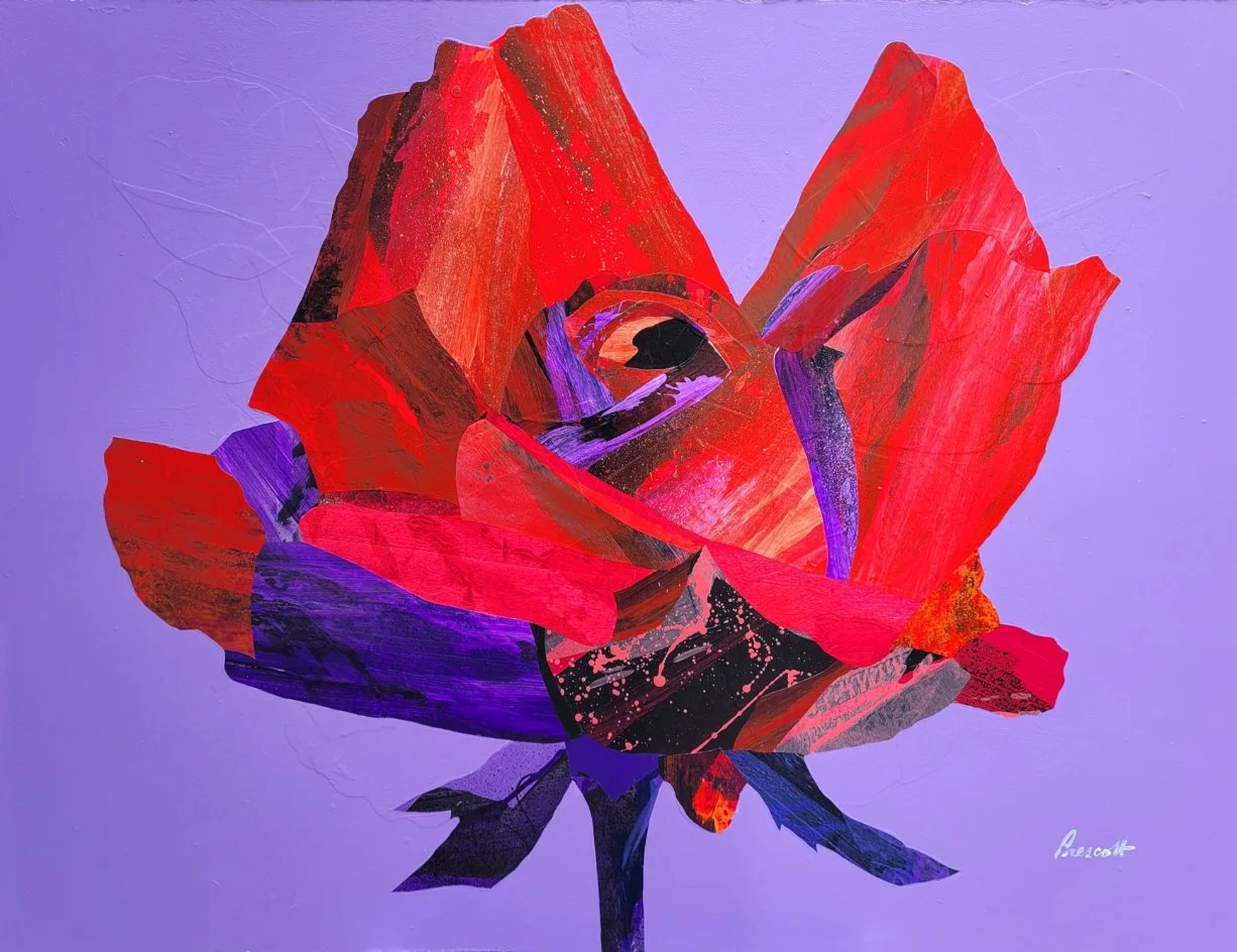   Crimson Rose  Collage 30” x 40” 