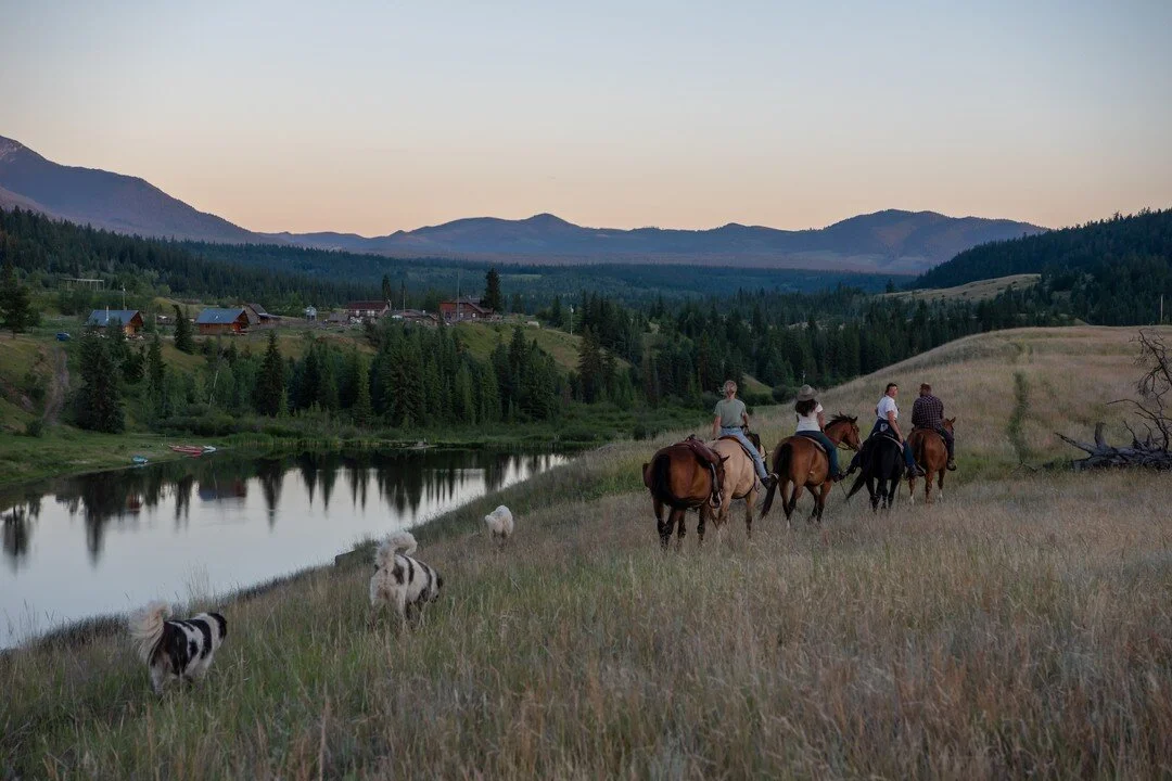 Evening staff ride with the guardian doggos 💙
.
📷 : @mary.locations
.
.
#canadianvacation #canadianescapes #canadianlakes #beautifulbritishcolumbia #beautifulbc #guestranch #canadianguestranch #horseranch #privatelake #indigenoustourismbc #canadian