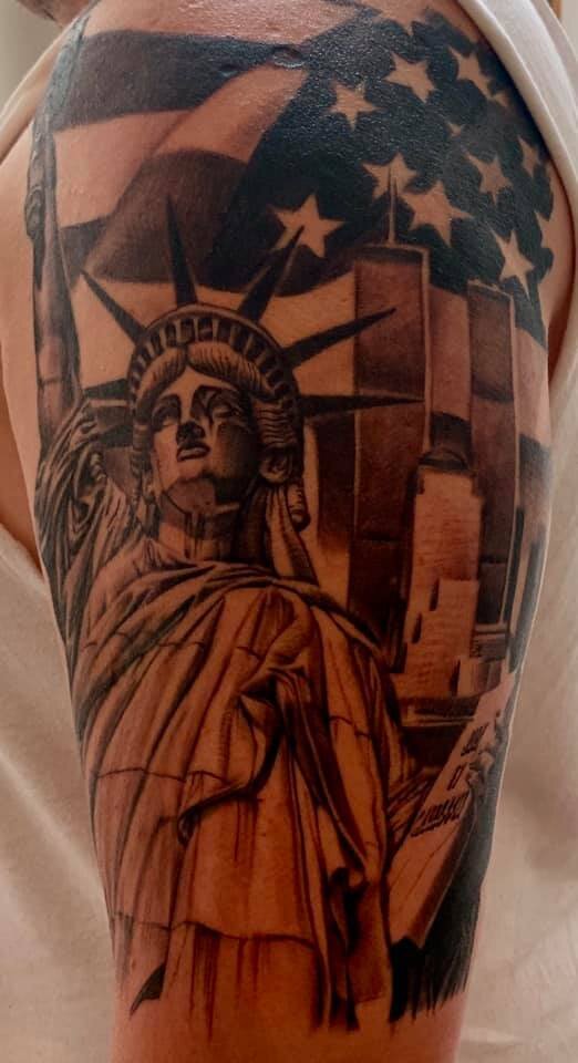 Angel Statue of Liberty with Roses Hour Glass and Birds Temporary Sleeve  Tattoos WannaBeInkcom