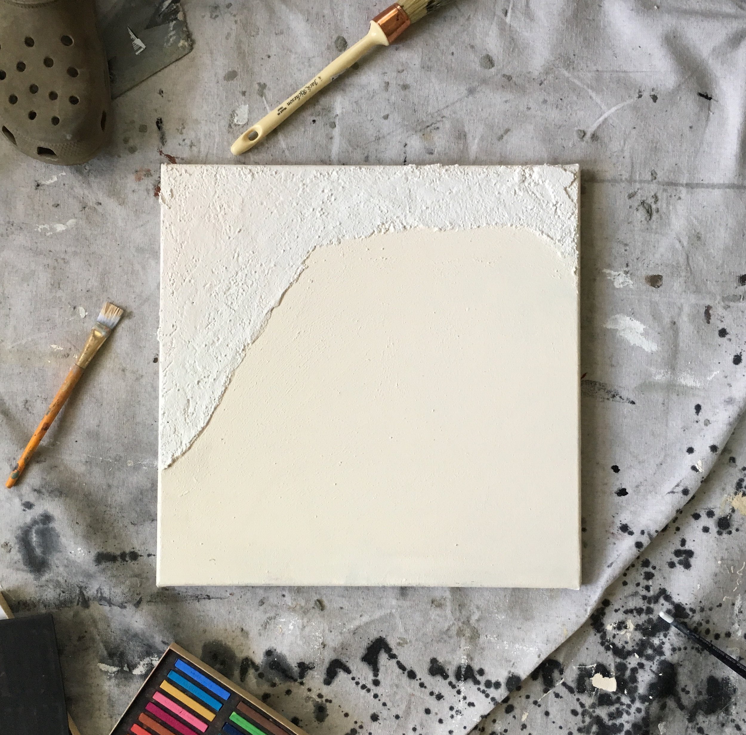texture in white, tan no. 1 16"x16" acrylic, concrete on canvas $70 all proceeds to Red Cross Houston SOLD