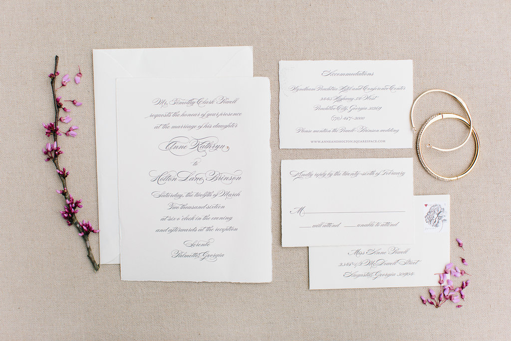 Custom letterpress wedding invitation Augusta, GA