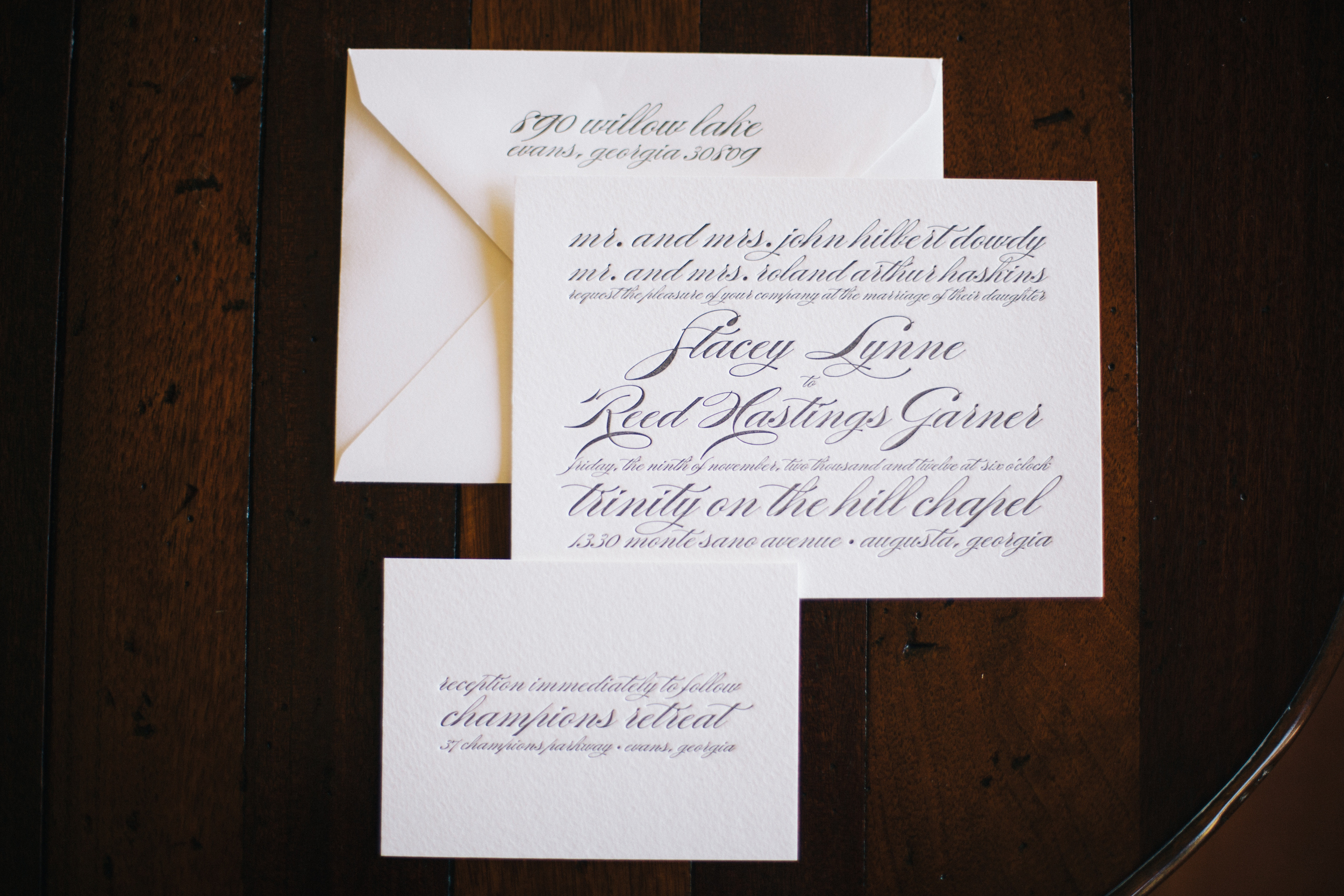 Custom letter-press wedding invitation