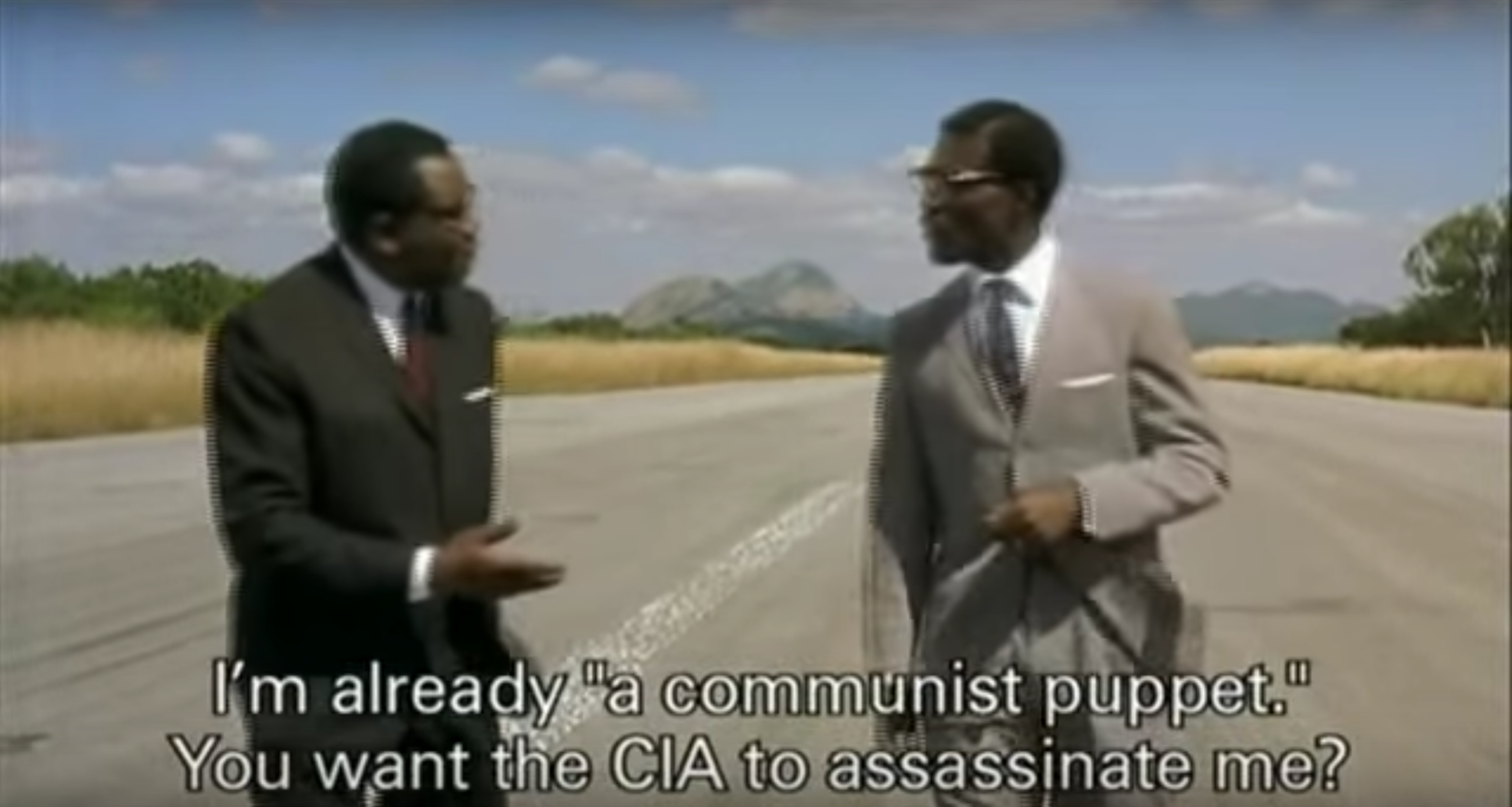 I don't really have an idea for how to end this piece. So, here's a screenshot from that movie, with Lumumba's character on the right.