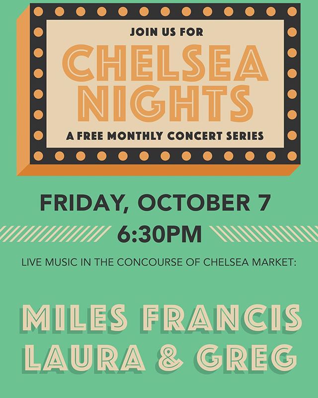 Playing a free show next Friday (10/07) at Chelsea Markets with Miles Francis 6:30pm start! #freeshow #lauraandgreg #nyc #allages #milesfrancis