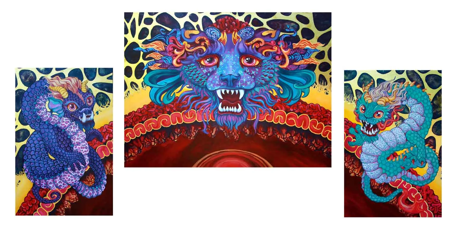 "Star Oracle Tryptic", Acrylic on Canvas (2) 18" x 24" (1) 48" x 36" , 2012 SOLD